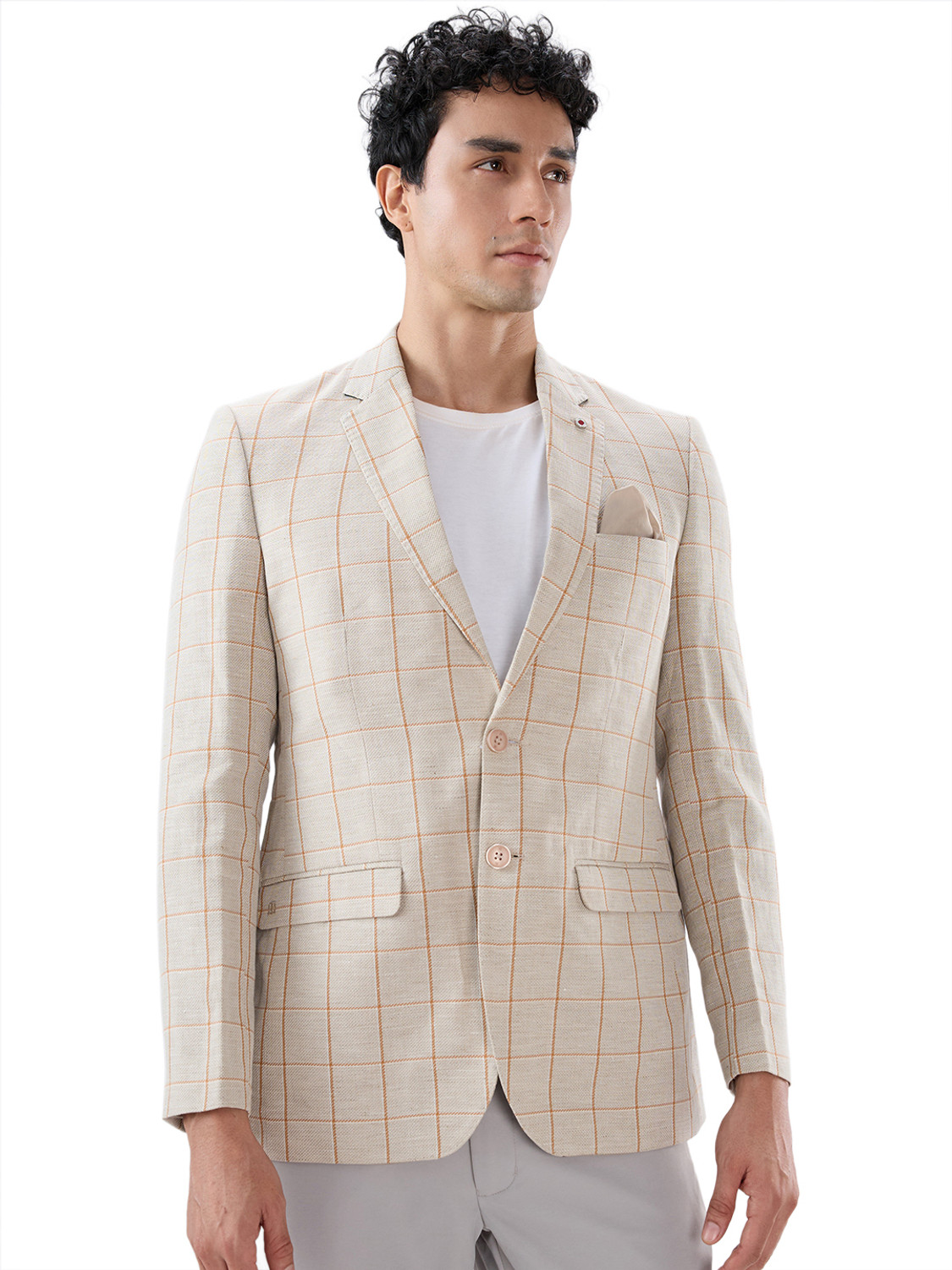 Image of Raymond Men Checkered Single Breasted Casual Blazer (Purple)