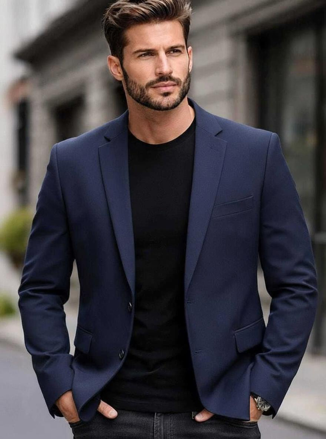 Image of CHKOKKO Men Solid Single Breasted Casual Blazer (Beige)
