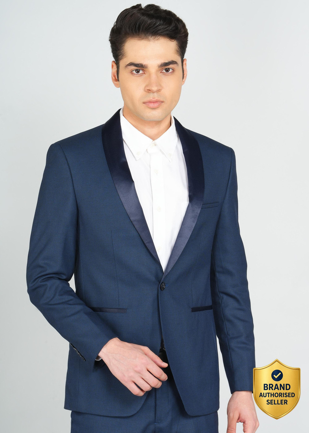 Image of PETER ENGLAND Men Solid Single Breasted Formal Blazer (Blue)