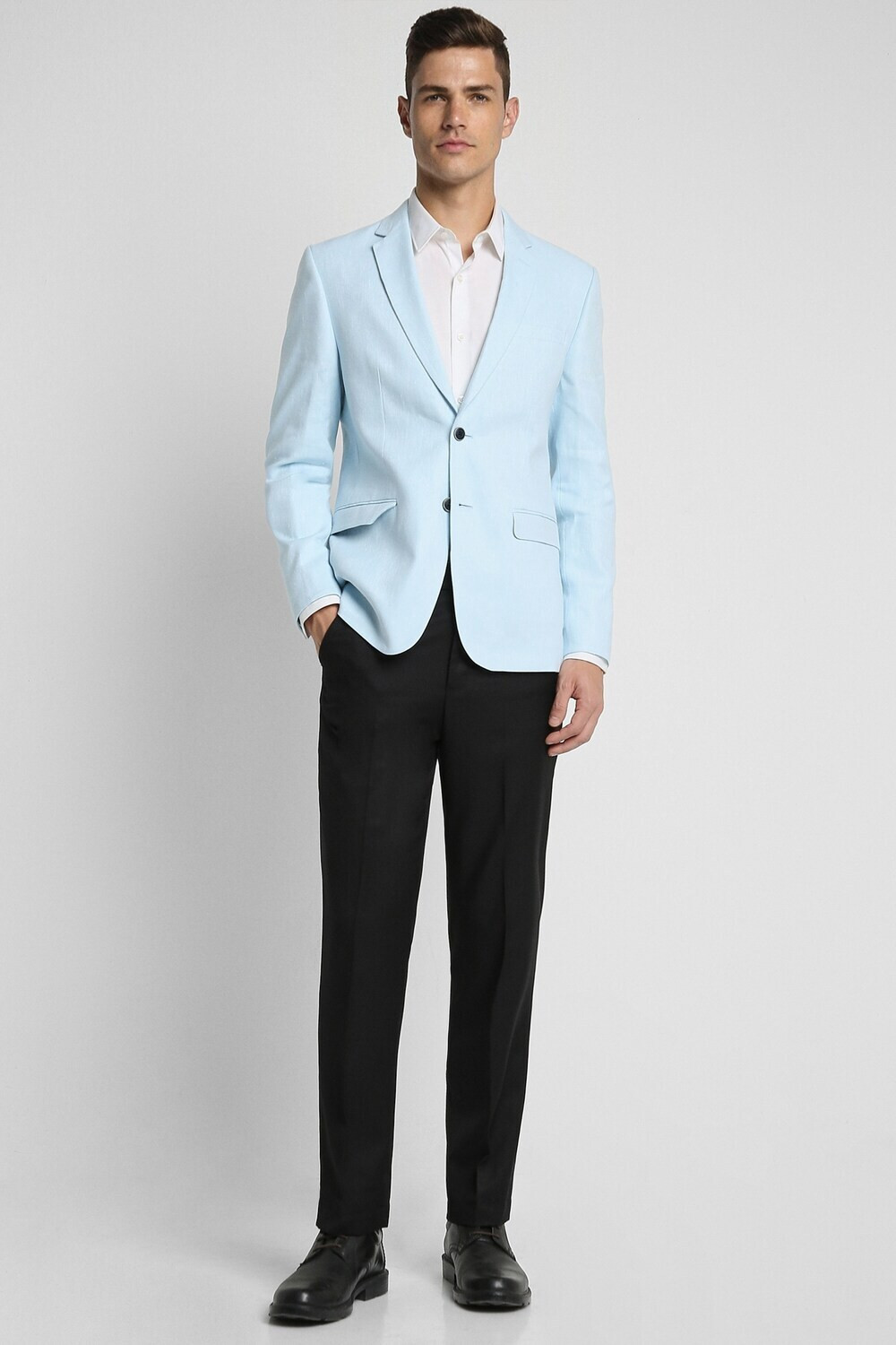 Image of PETER ENGLAND Men Solid Single Breasted Formal Blazer (Blue)