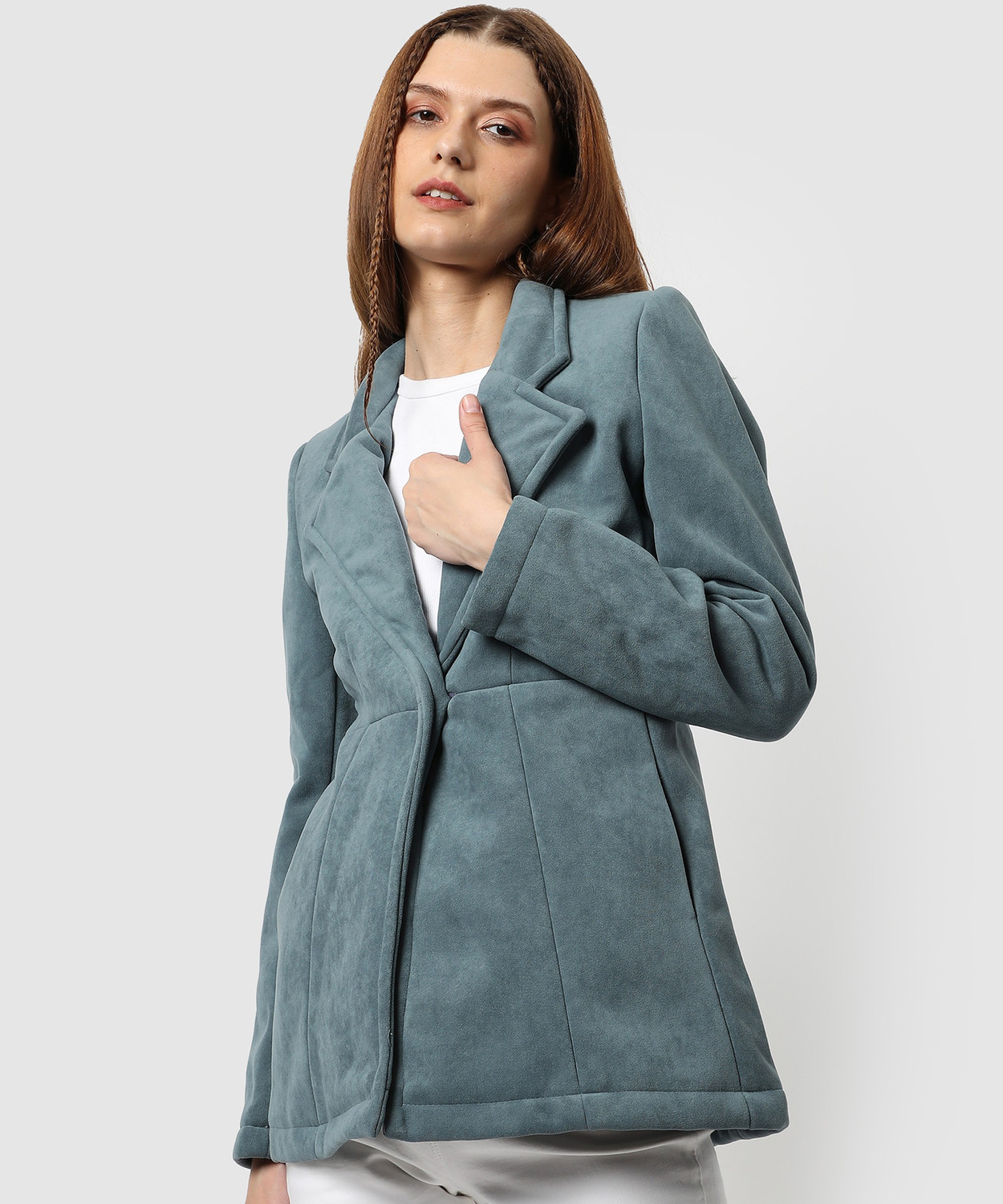 Image of High Star Women Solid Single Breasted Casual Blazer (Blue)