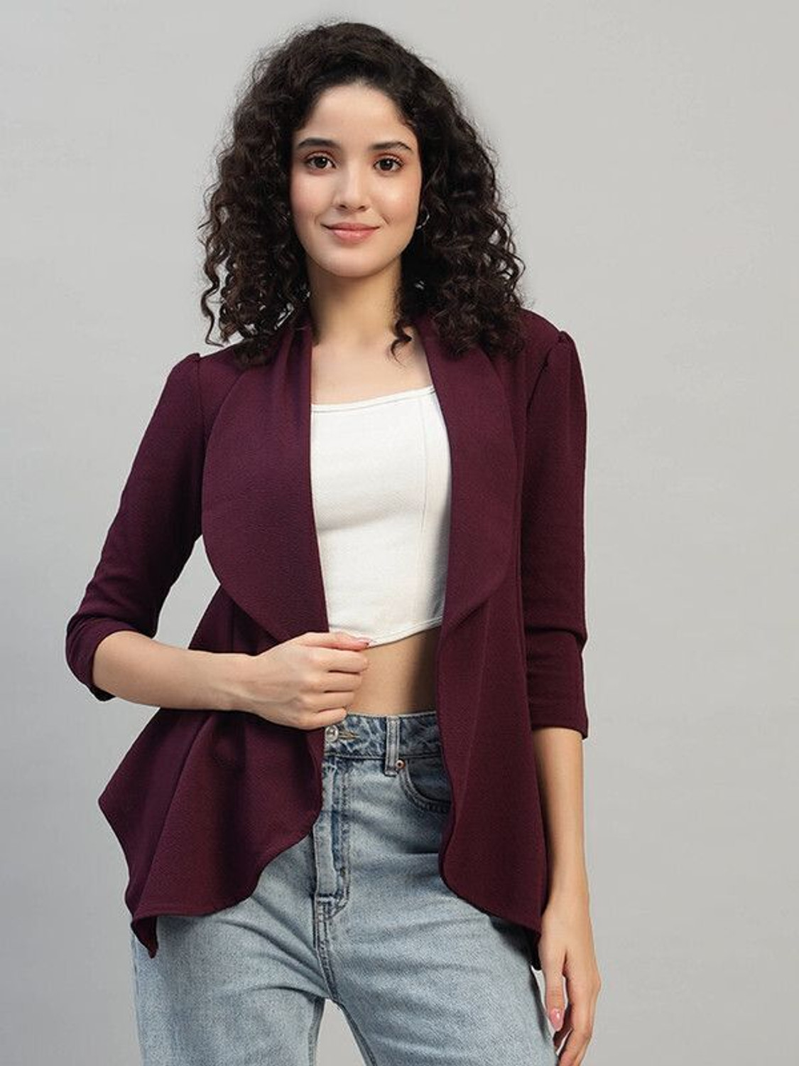 Image of KOTTY Women Striped Single Breasted Casual Blazer (White)