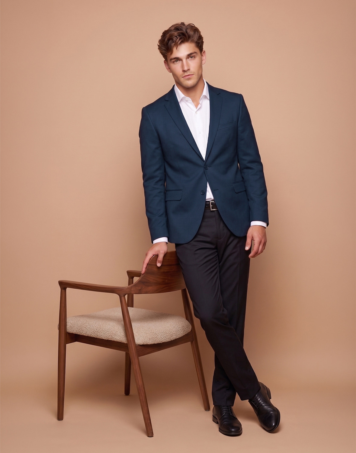 Image of PETER ENGLAND Men Solid Single Breasted Formal Blazer (Blue)