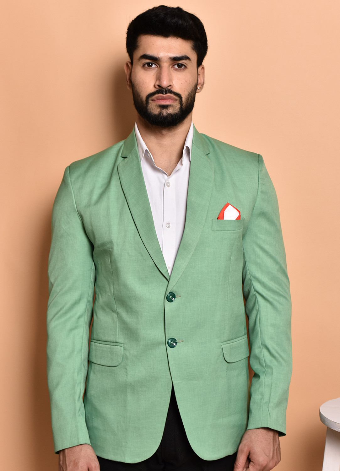 Image of METRONAUT Men Solid Single Breasted Casual Blazer (Green)