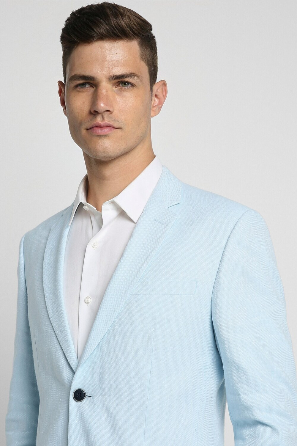 Image of PETER ENGLAND Men Solid Single Breasted Formal Blazer (Blue)