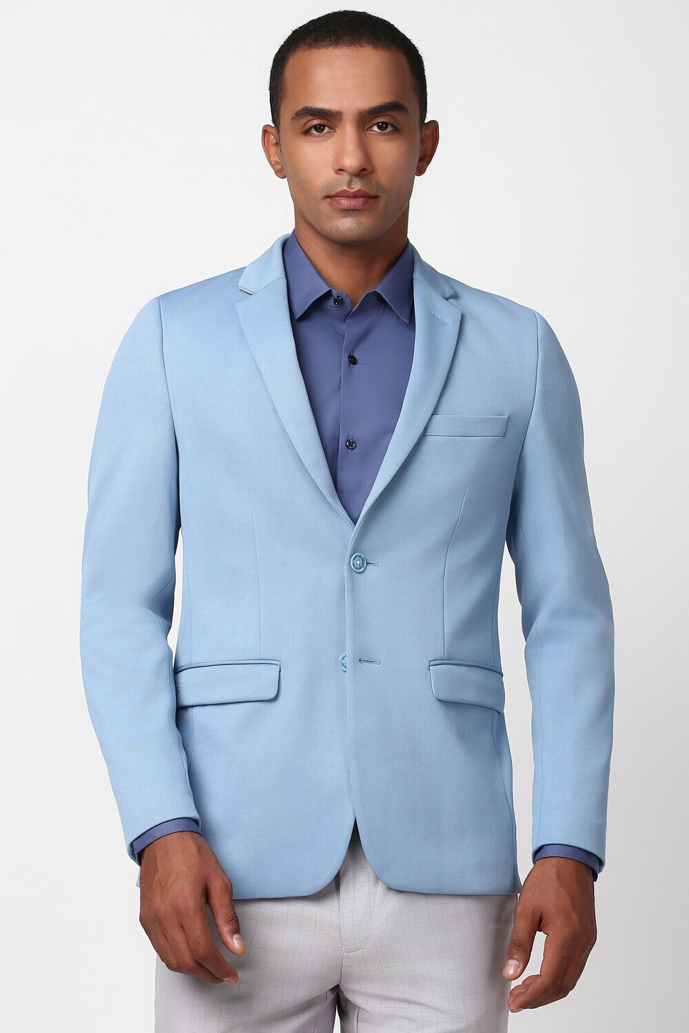 Image of PETER ENGLAND Men Solid Single Breasted Formal Blazer (Blue)
