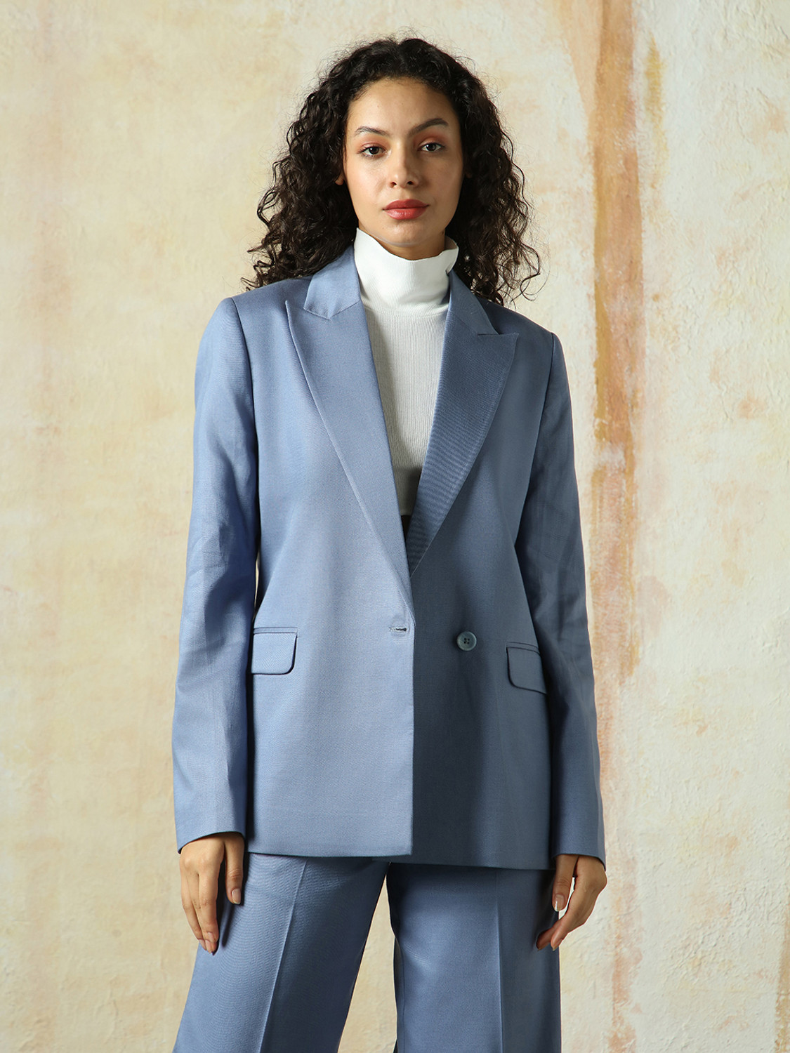 Image of High Star Women Solid Single Breasted Casual Blazer (Blue)