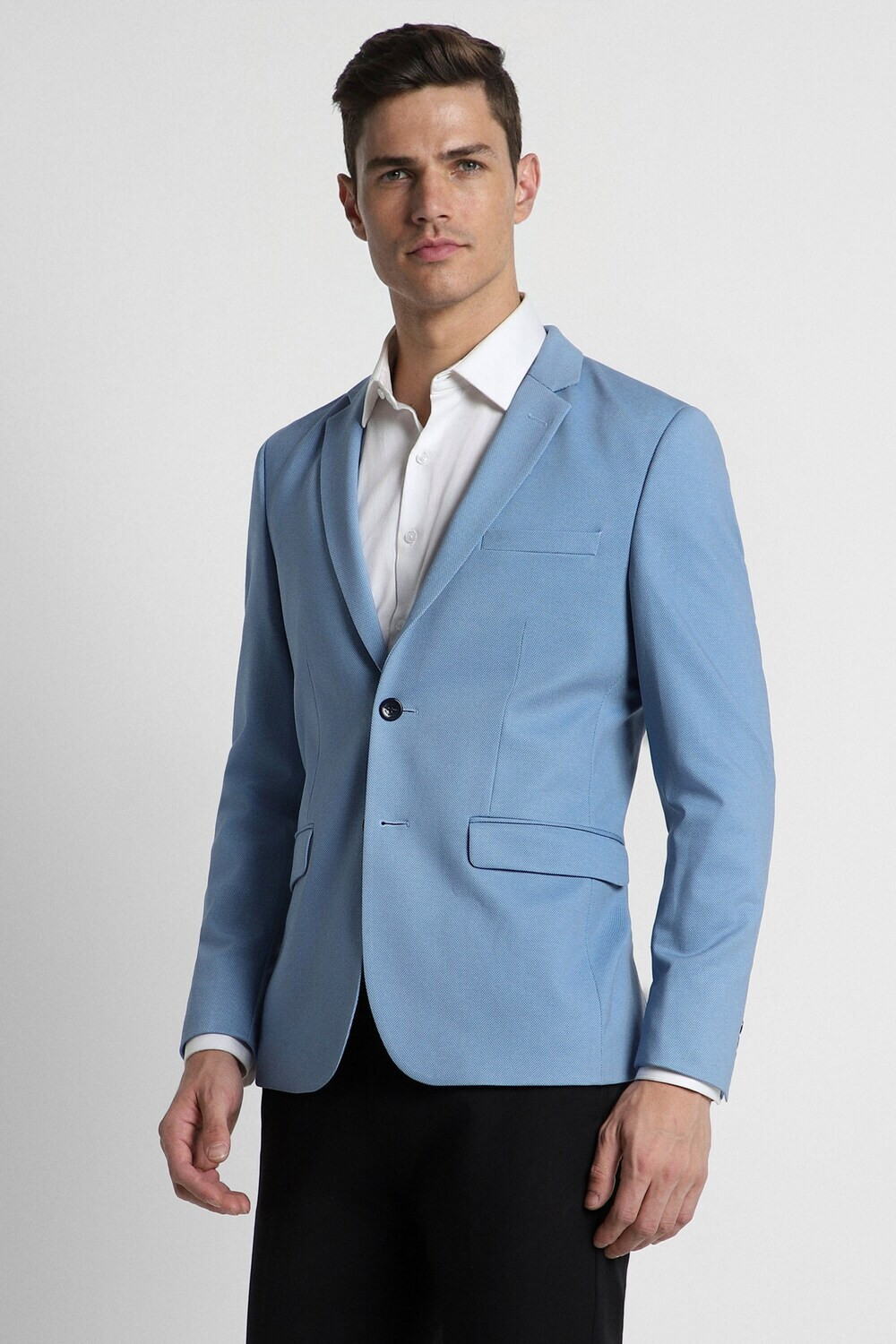 Image of PETER ENGLAND Men Solid Single Breasted Formal Blazer (Blue)