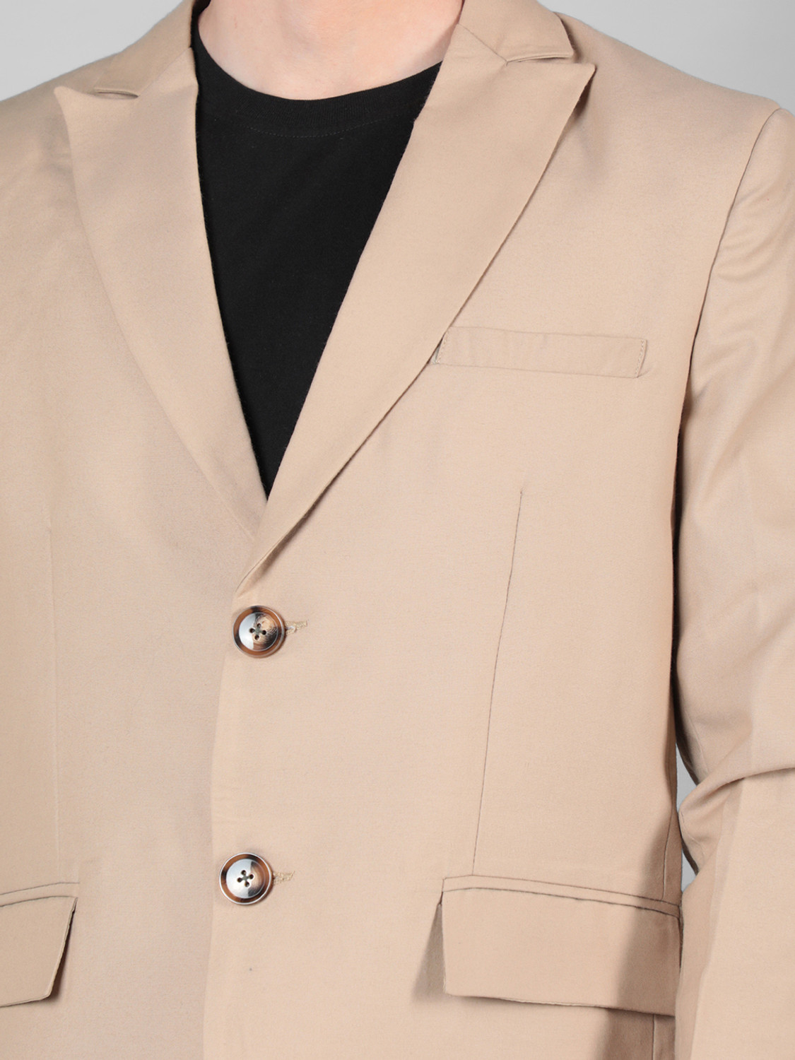 Image of CHKOKKO Men Solid Single Breasted Casual Blazer (Beige)