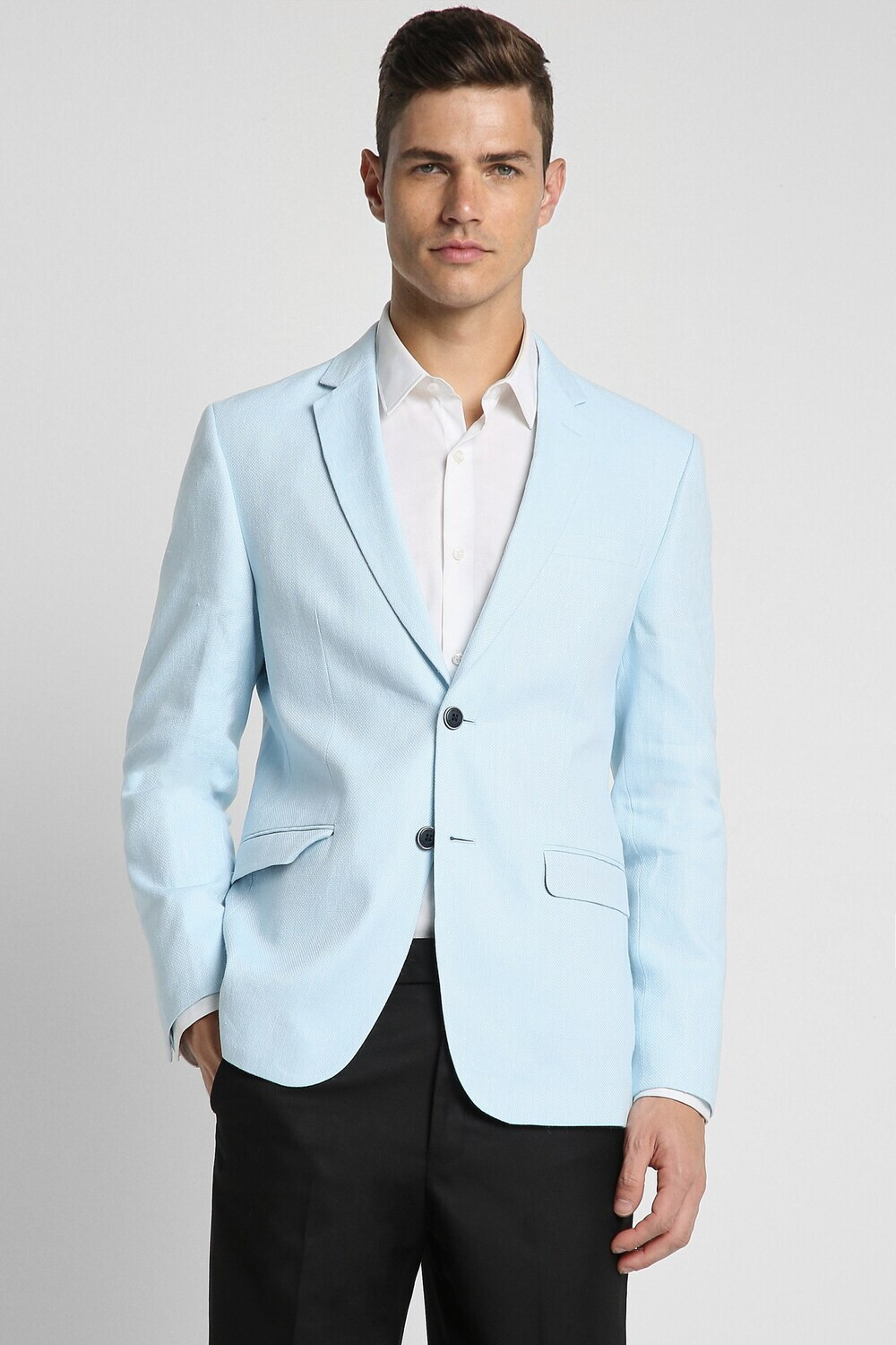 Image of PETER ENGLAND Men Solid Single Breasted Formal Blazer (Blue)