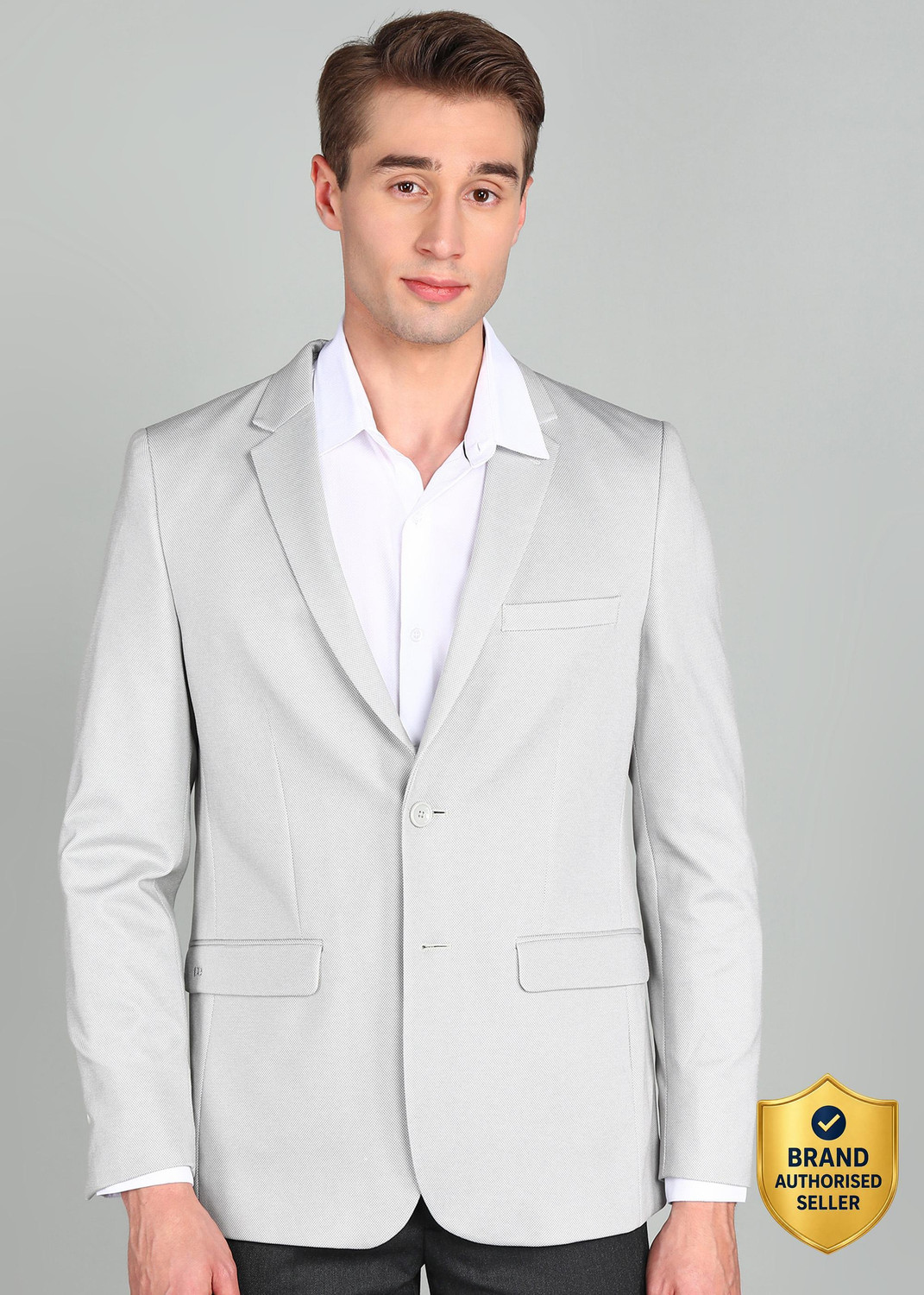 Image of PETER ENGLAND Men Solid Single Breasted Formal Blazer (Blue)