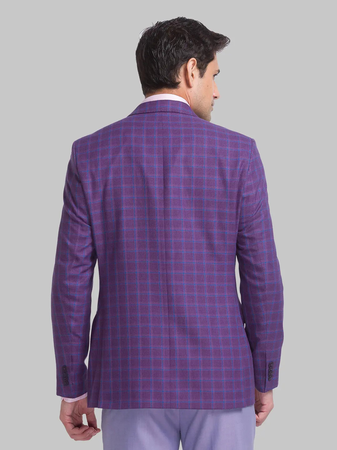 Image of Raymond Men Checkered Single Breasted Casual Blazer (Purple)