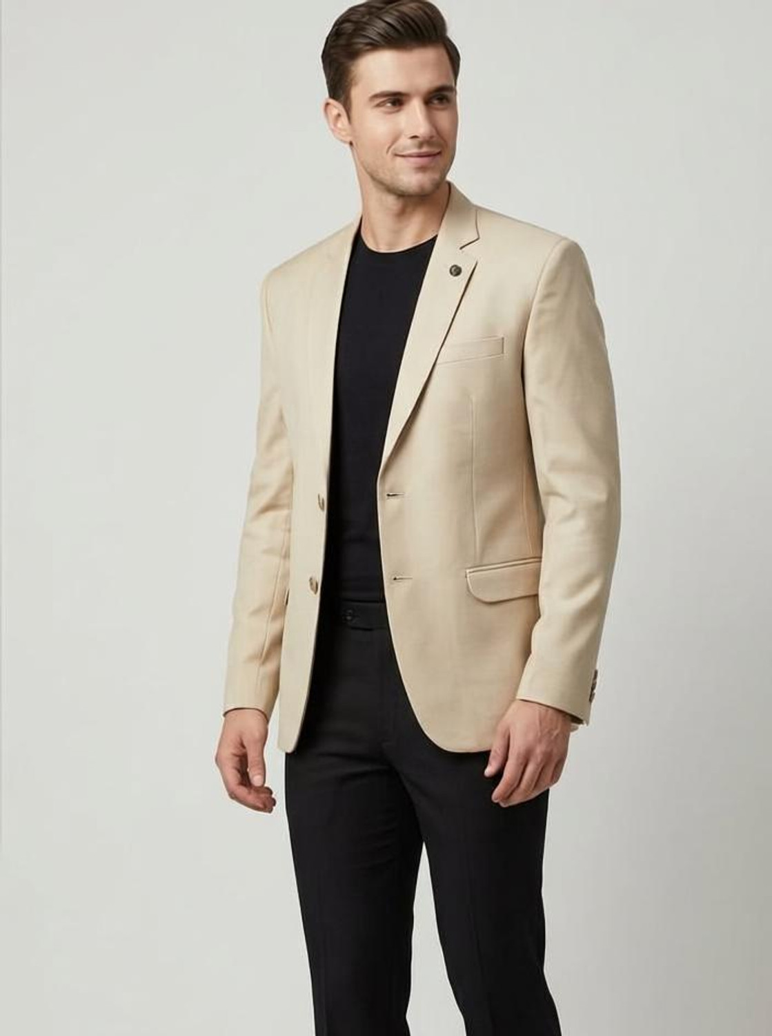 Image of CHKOKKO Men Solid Single Breasted Casual Blazer (Beige)