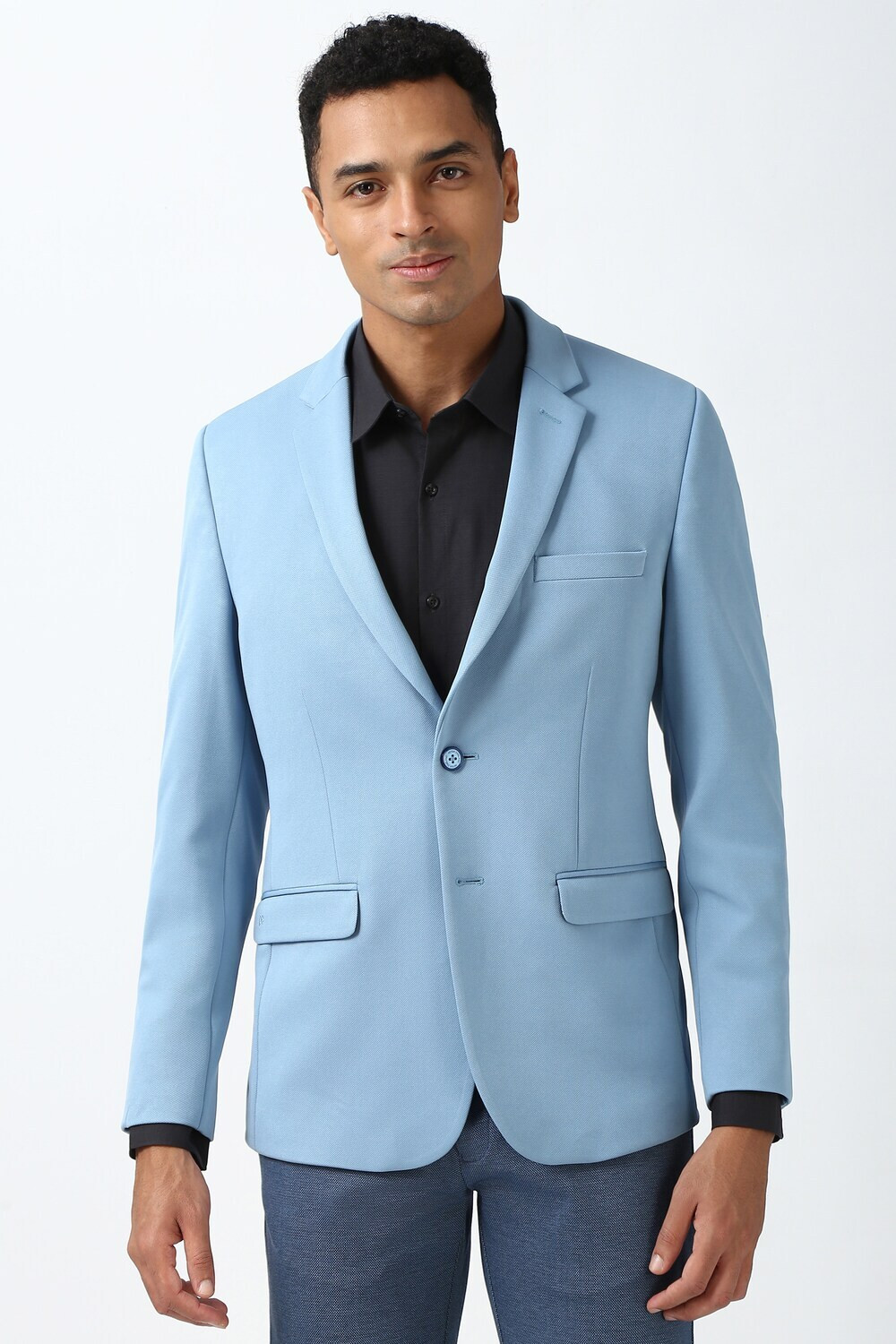 Image of PETER ENGLAND Men Solid Single Breasted Formal Blazer (Blue)