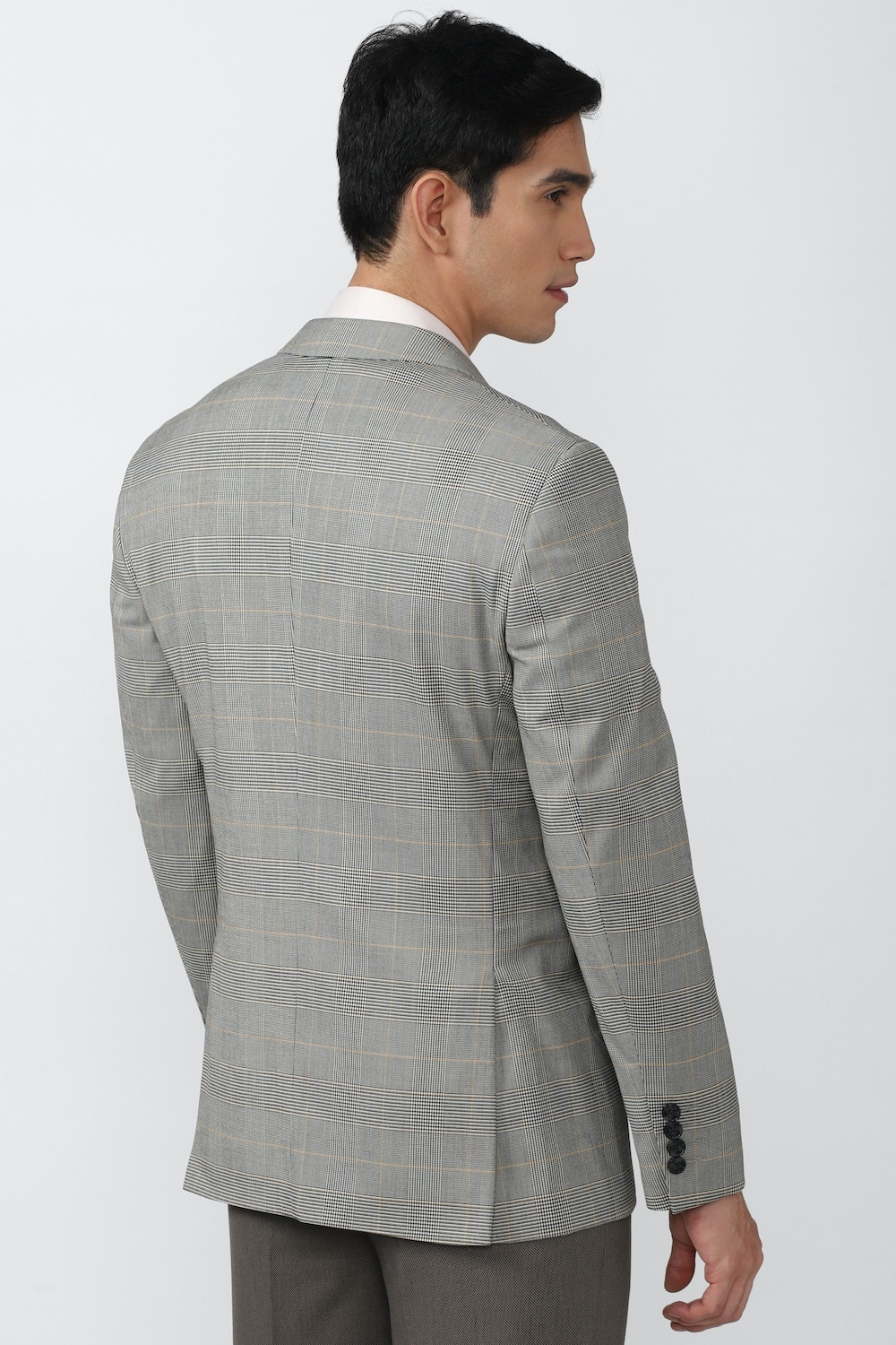 Image of PETER ENGLAND Men Checkered Single Breasted Party Blazer (Grey)