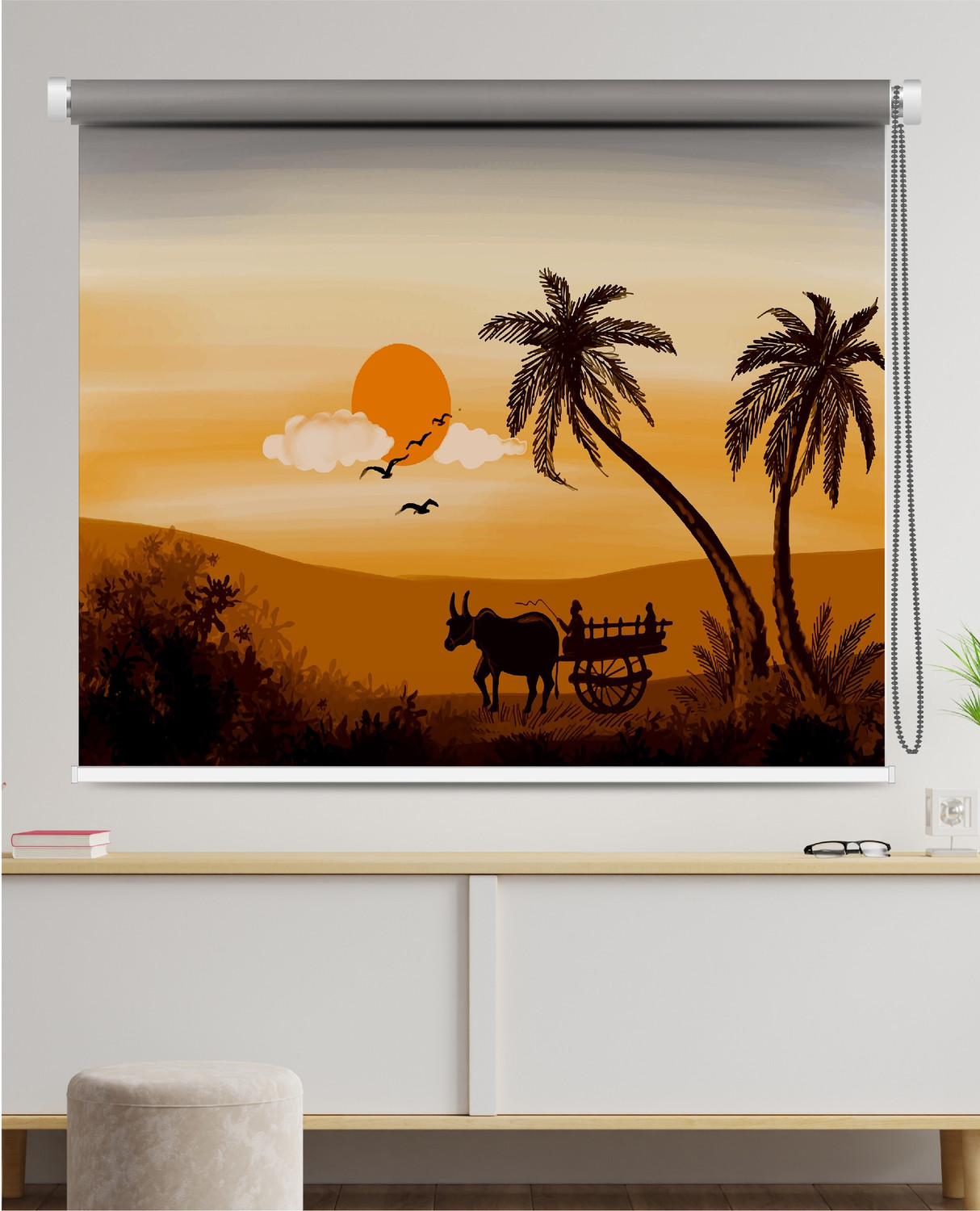 Image of GD GC Roller Blind Cord Drawn On Window (Polyester, 152 cm x 124 cm, (4.99 ft x 4.07 ft))