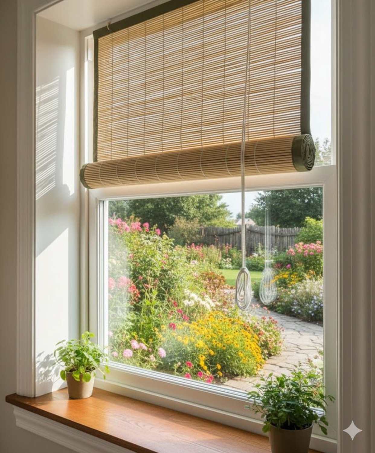 Image of GD GC Roller Blind Cord Drawn On Window (Polyester, 152 cm x 136 cm, (4.99 ft x 4.46 ft))
