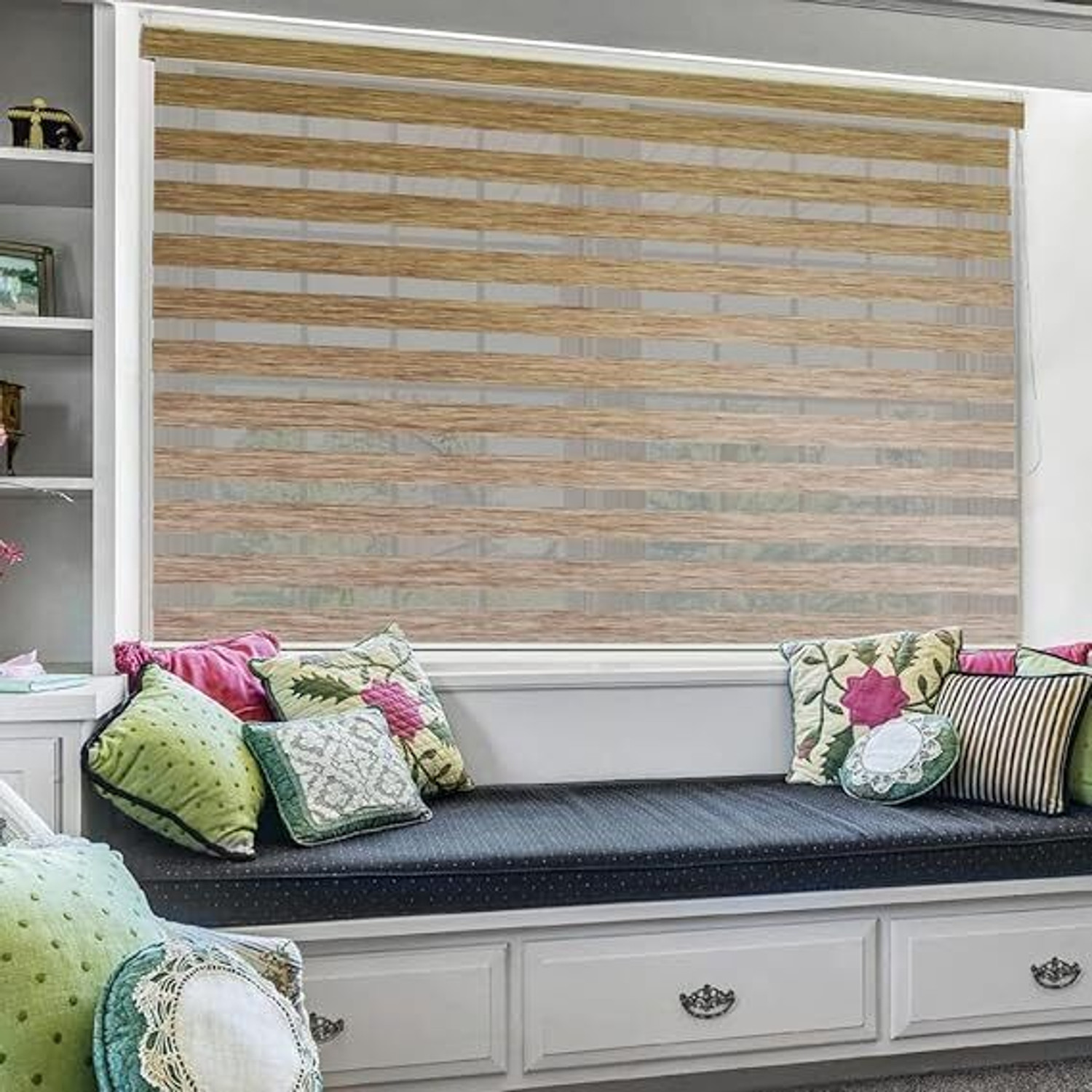 Image of GD GC Double Roller Blind Cord Drawn On Window (Polyester, 183 cm x 91 cm, (6.0 ft x 2.99 ft))