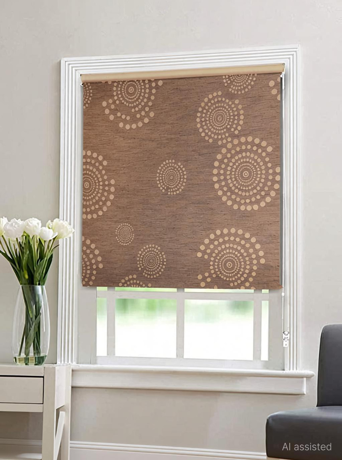 Image of GD GC Roller Blind Cord Drawn On Window (Polyester, 152 cm x 124 cm, (4.99 ft x 4.07 ft))
