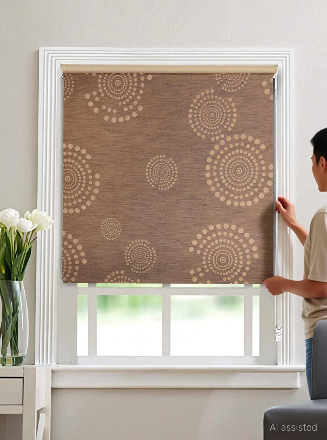 Image of GD GC Roller Blind Cord Drawn On Window (Polyester, 152 cm x 124 cm, (4.99 ft x 4.07 ft))