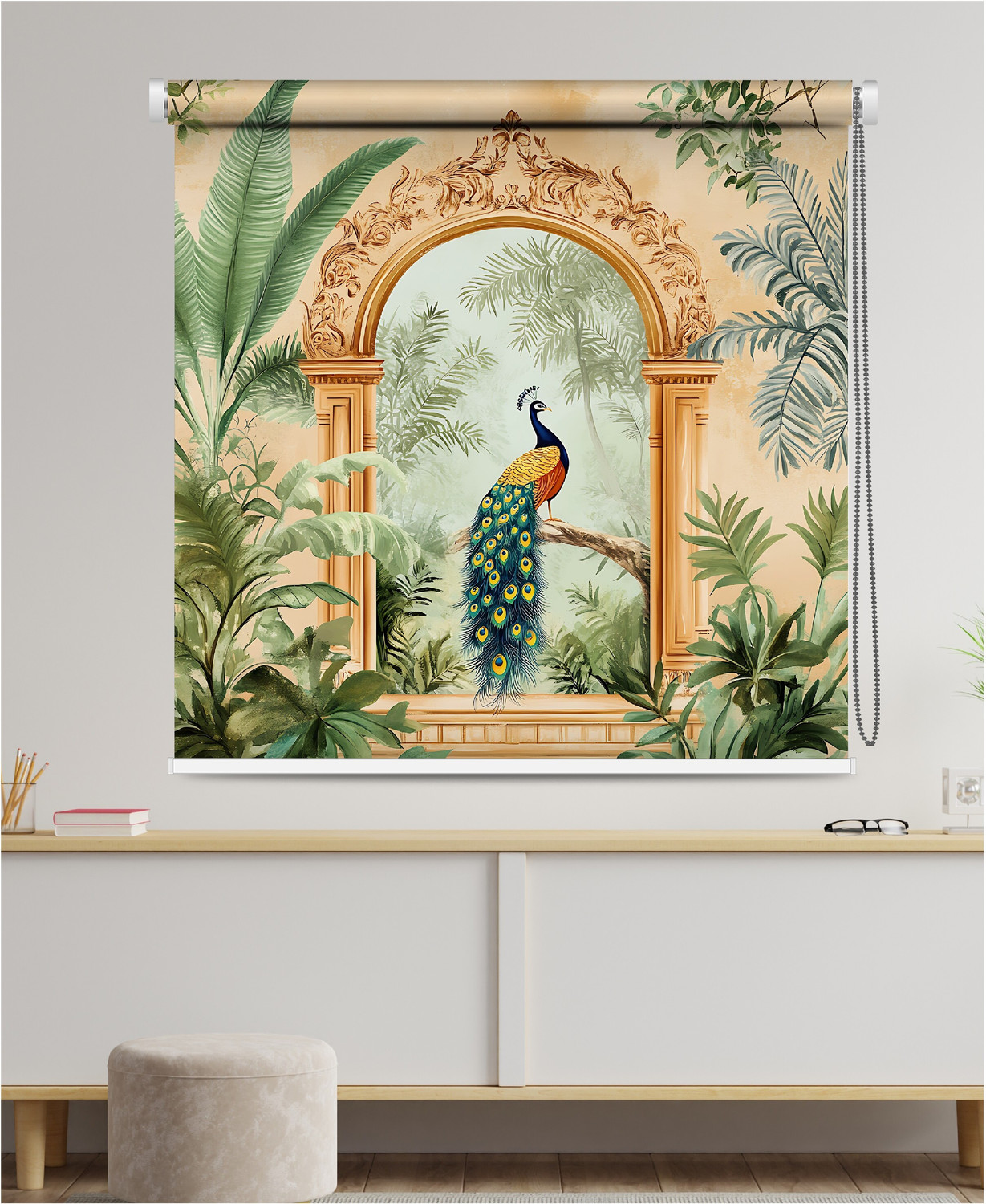 Image of GD GC Roller Blind Cord Drawn On Window (Polyester, 152 cm x 124 cm, (4.99 ft x 4.07 ft))