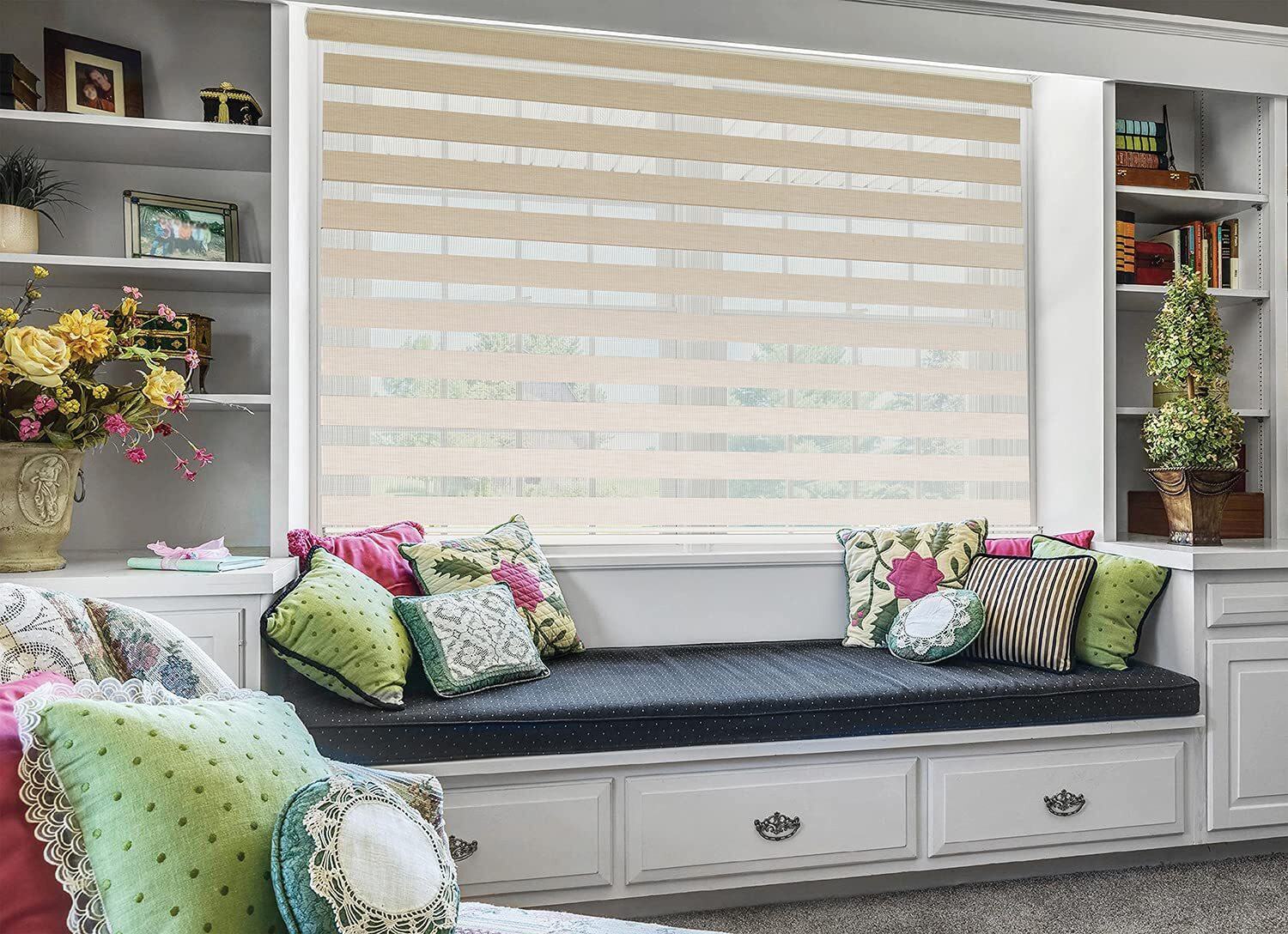 Image of GD GC Double Roller Blind Cord Drawn On Window (Polyester, 183 cm x 91 cm, (6.0 ft x 2.99 ft))
