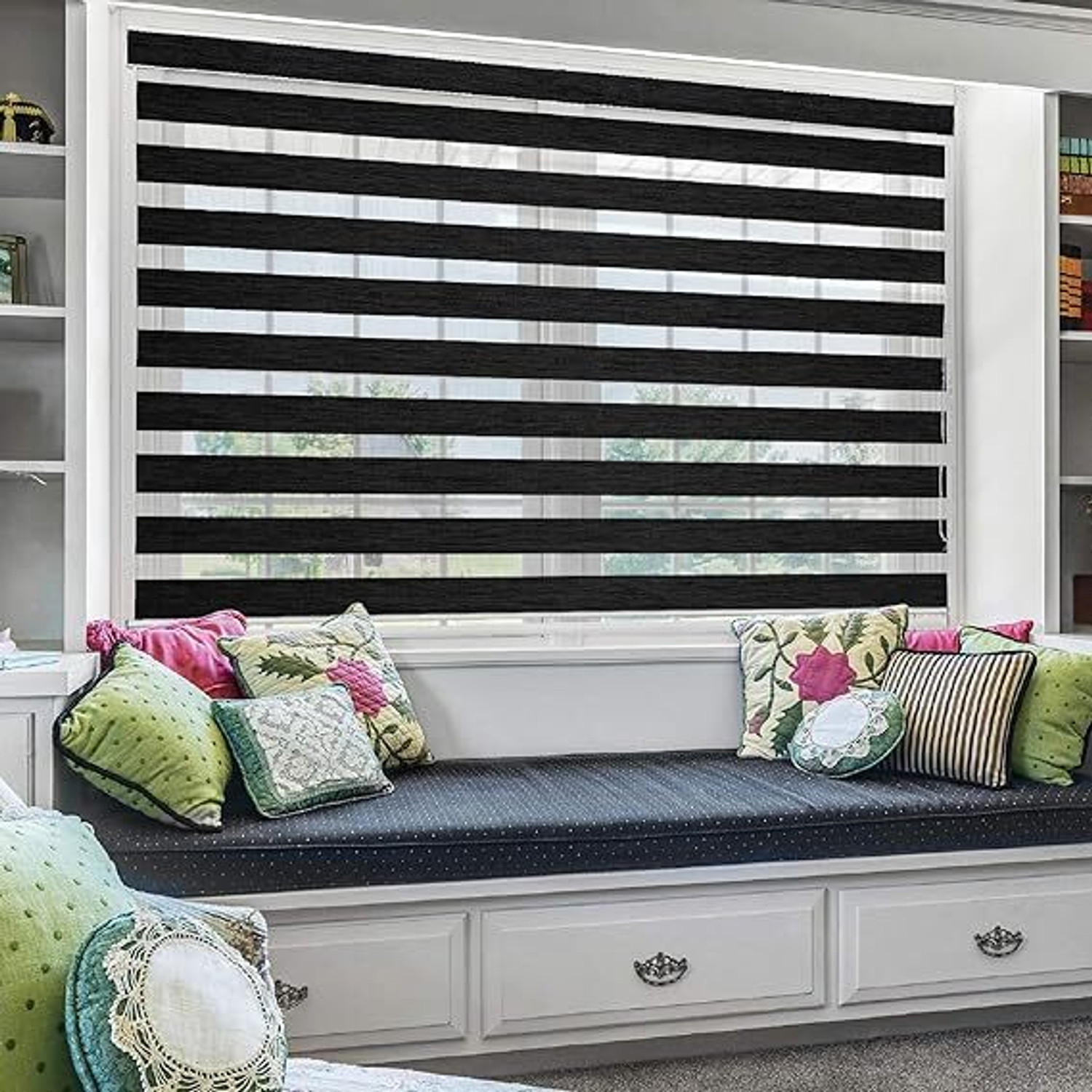 Image of GD GC Double Roller Blind Cord Drawn On Window (Polyester, 183 cm x 91 cm, (6.0 ft x 2.99 ft))