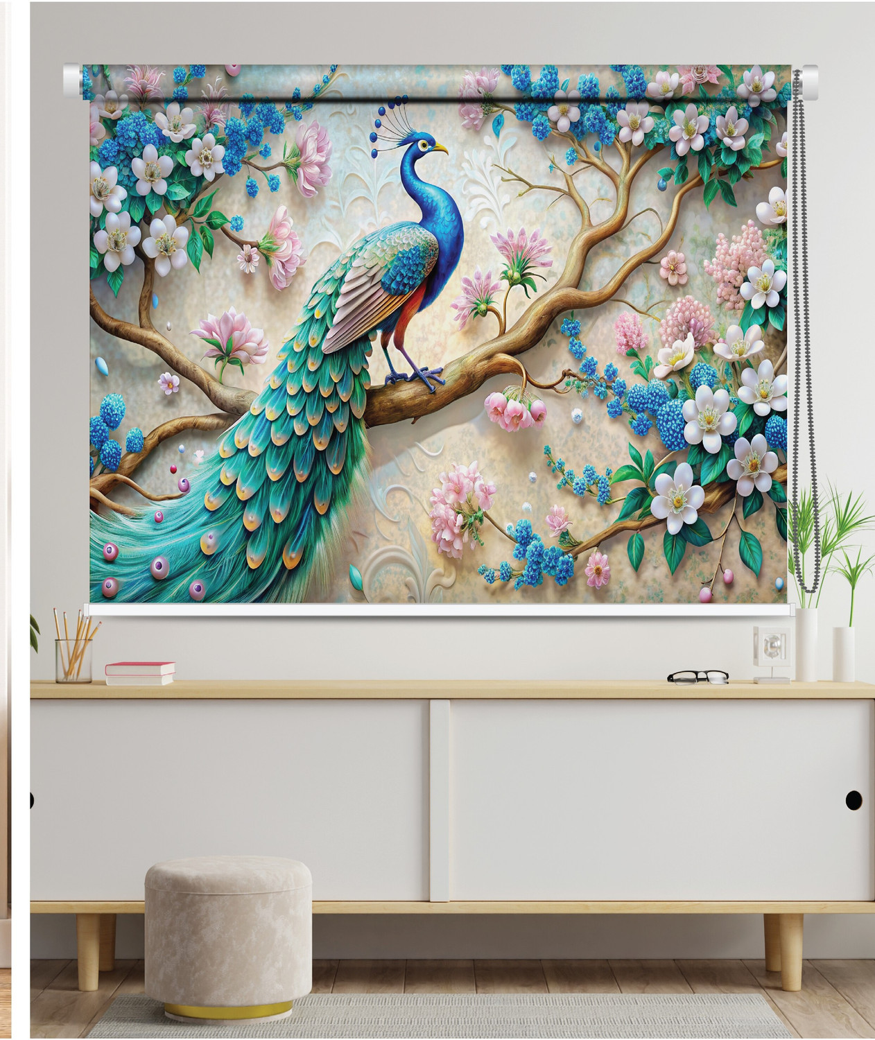 Image of GD GC Roller Blind Cord Drawn On Window (Polyester, 152 cm x 124 cm, (4.99 ft x 4.07 ft))