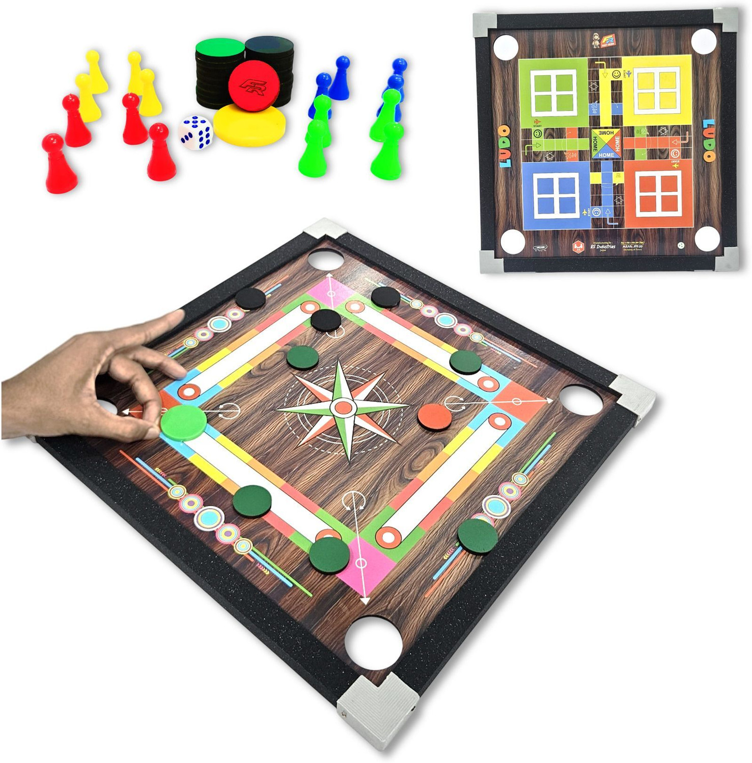 Image of RCJ CARROM BOARD 20 INCH,24 PCS. WOODEN COIN,POWDER & STRICKER.a11 Carrom Board Game