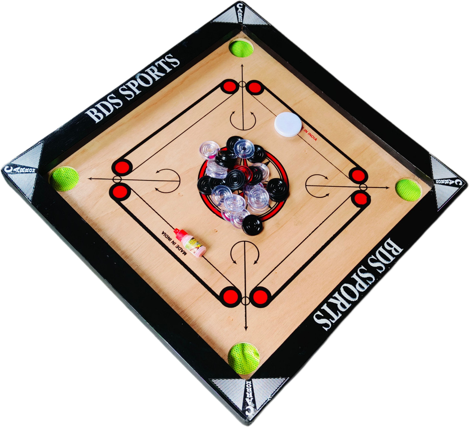 Image of BDS SPORTS CARROM BOARD 20INCH WITH CRYSTAL COIN 00001 50 cm Carrom Board (Black)