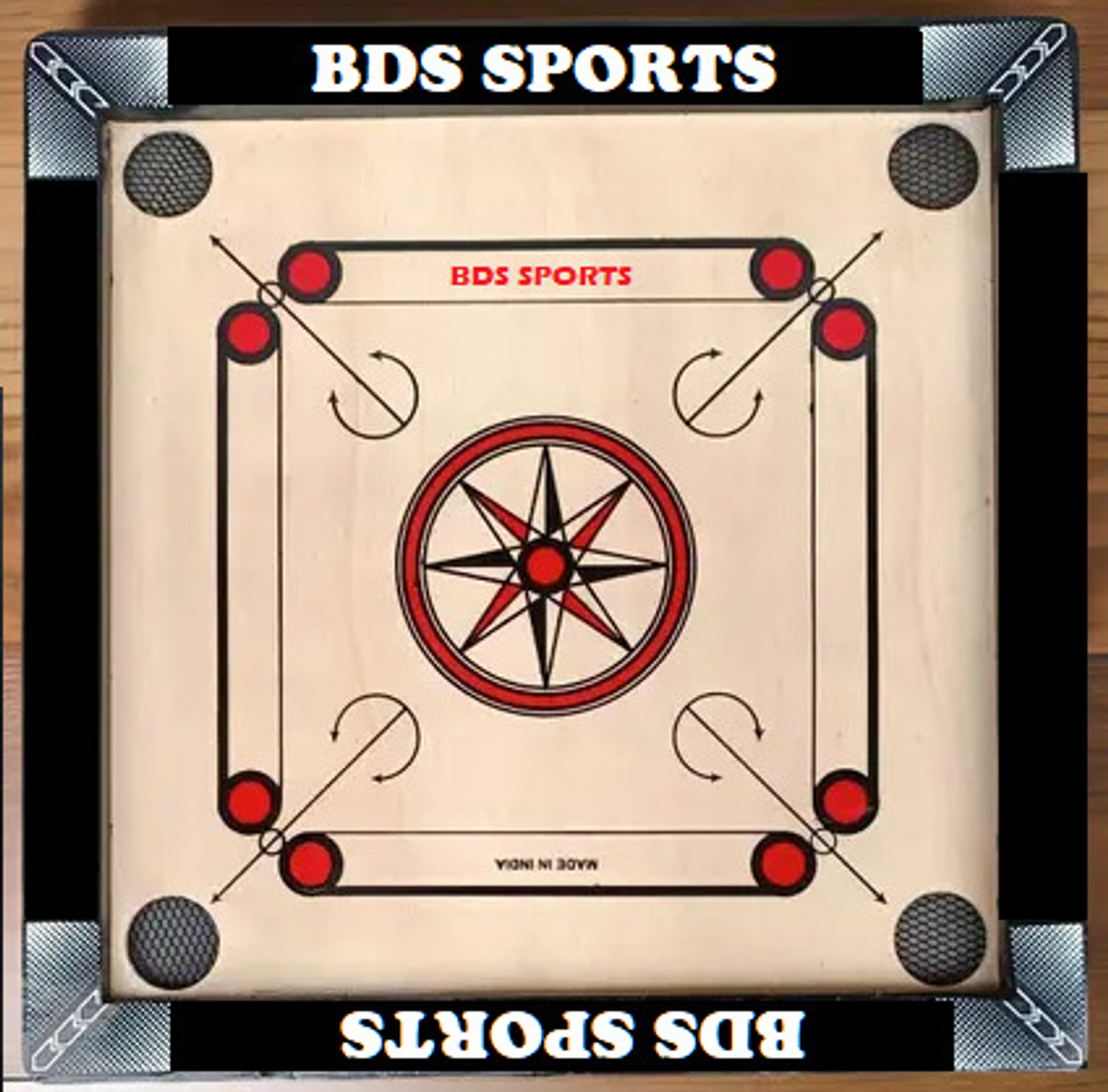 Image of BDS SPORTS CARROM BOARD 20INCH WITH CRYSTAL COIN 00001 50 cm Carrom Board (Black)