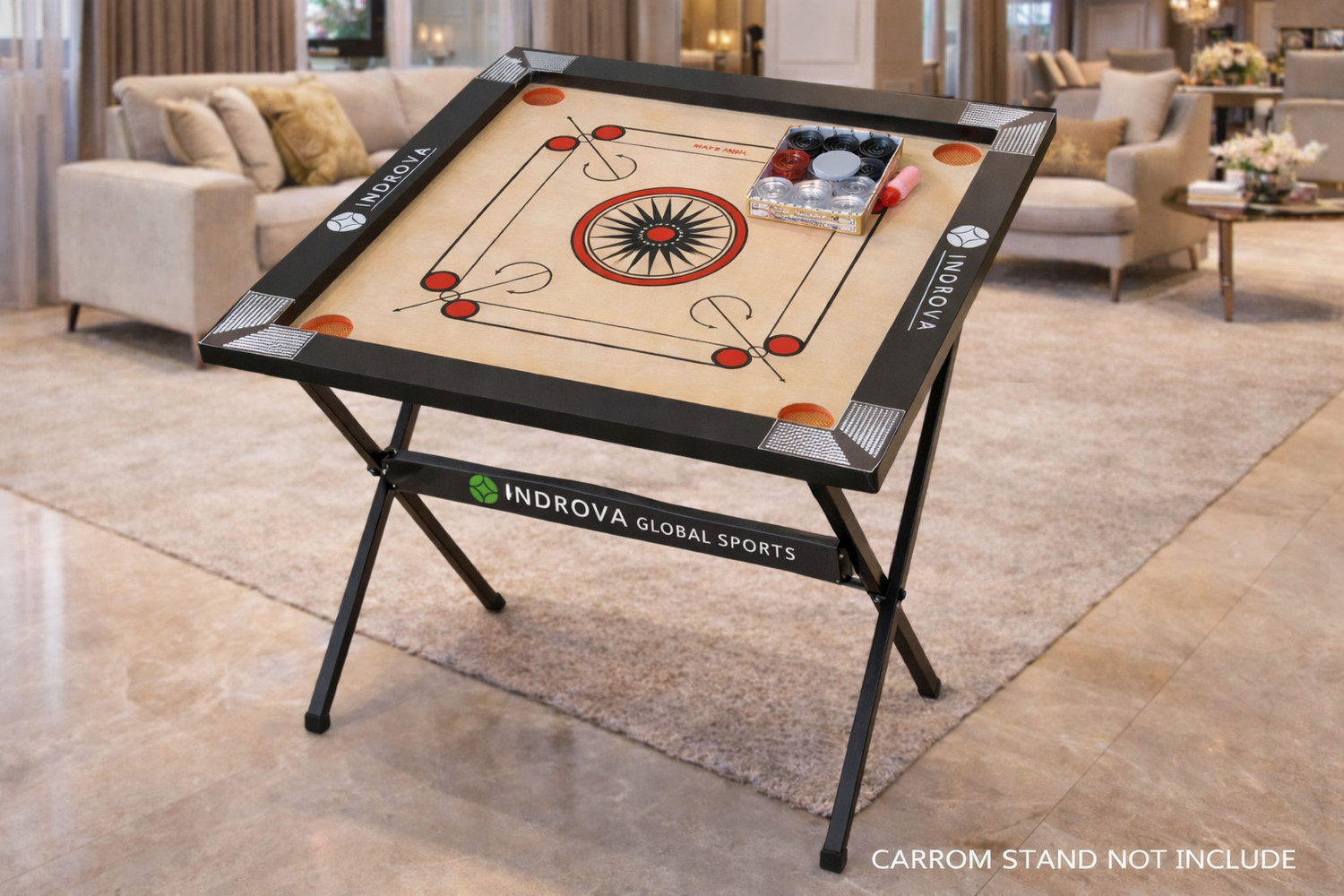 Image of BDS SPORTS CARROM BOARD 20INCH WITH CRYSTAL COIN 00001 50 cm Carrom Board (Black)