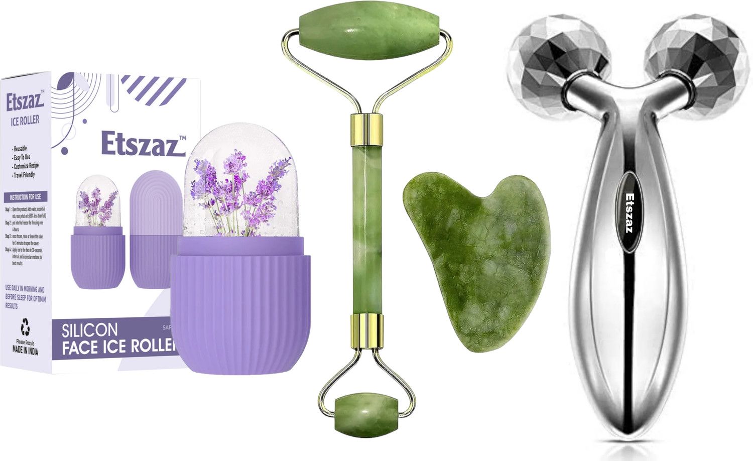 Image of GAURINANDAN 3D Face Body Massager With Ice Roller And Jade Stone Roller With Gua Sha Tools. (100 g)