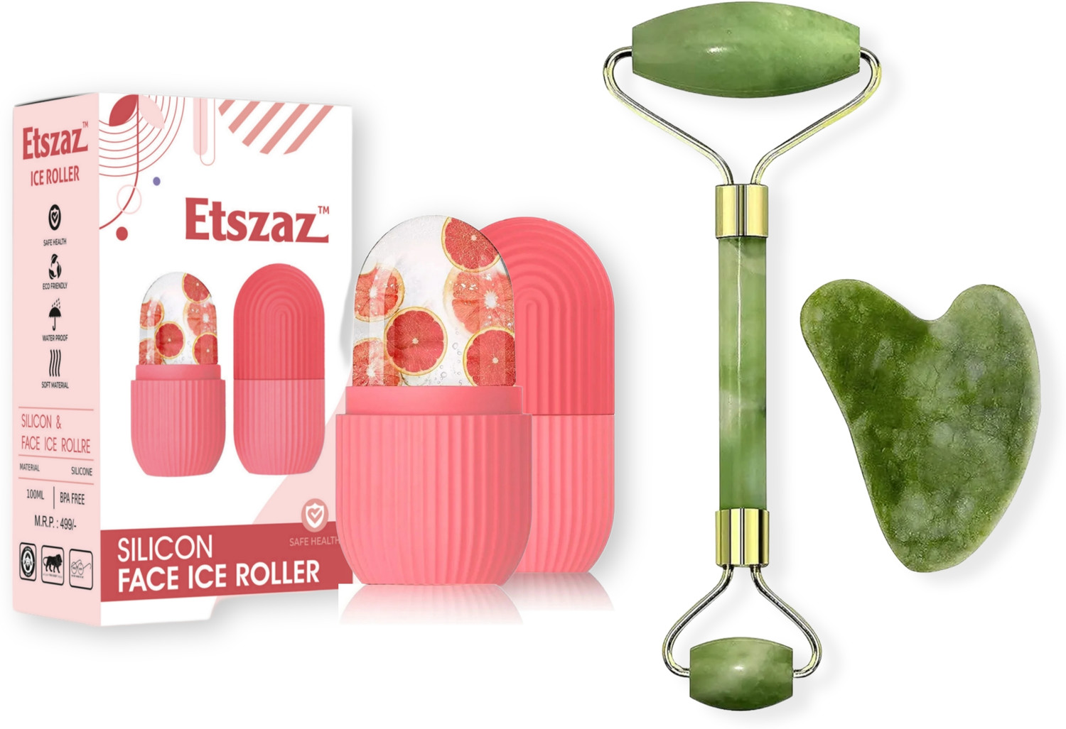 Image of GAURINANDAN 3D Face Body Massager With Ice Roller And Jade Stone Roller With Gua Sha Tools. (100 g)