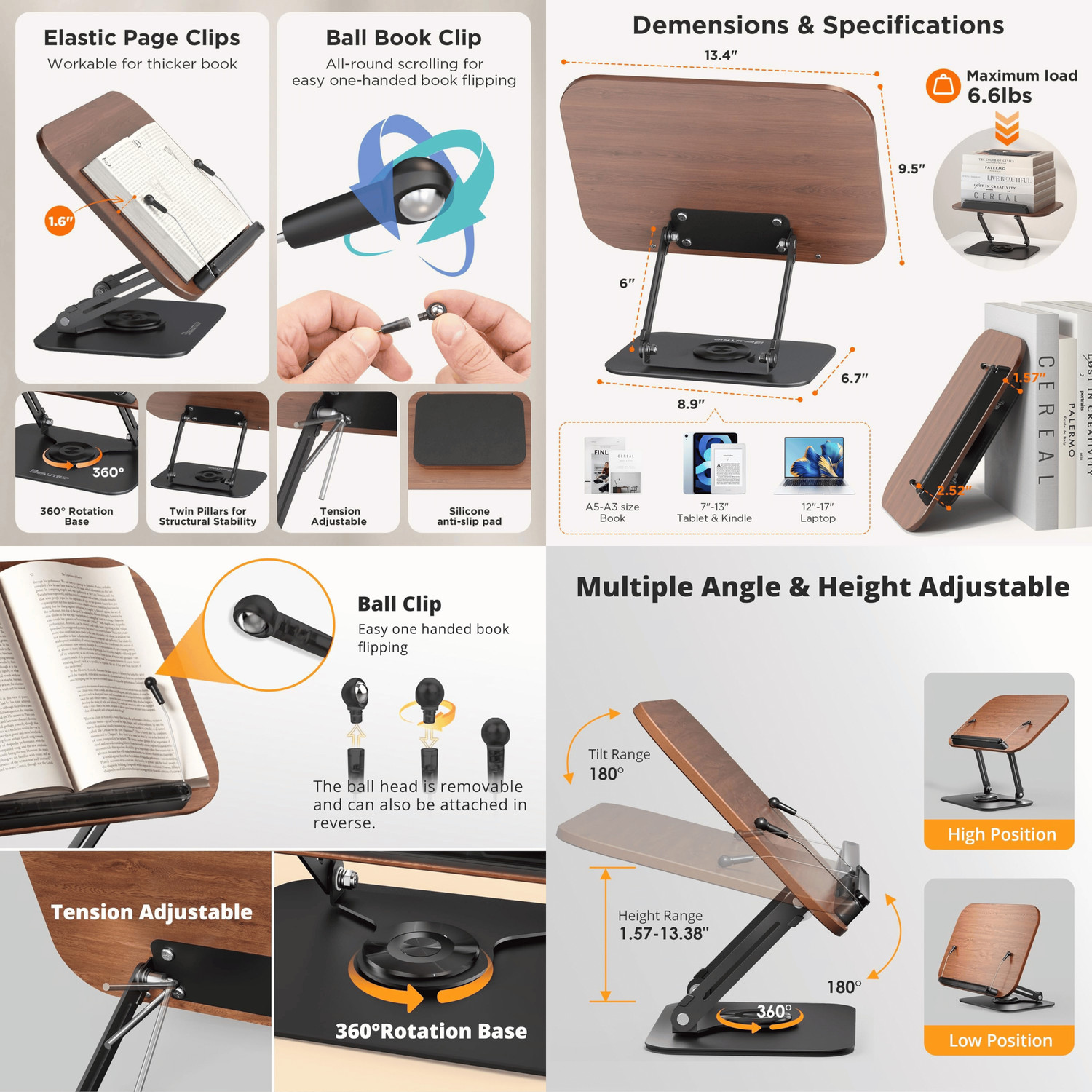 Image of Sunchhaya New Book Stand for Reading, Writing, Painting, Laptop Stand Carbon Steel, Plywood Book End (Brown, Pack of 1)