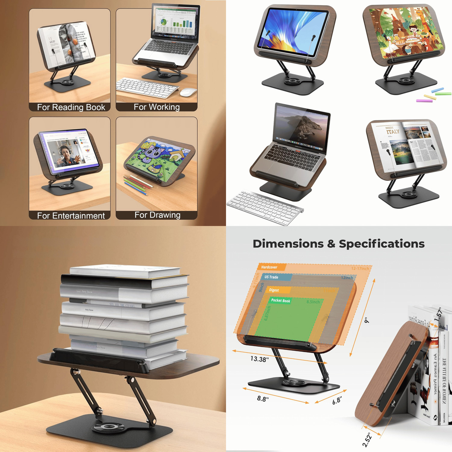 Image of Sunchhaya New Book Stand for Reading, Writing, Painting, Laptop Stand Carbon Steel, Plywood Book End (Brown, Pack of 1)