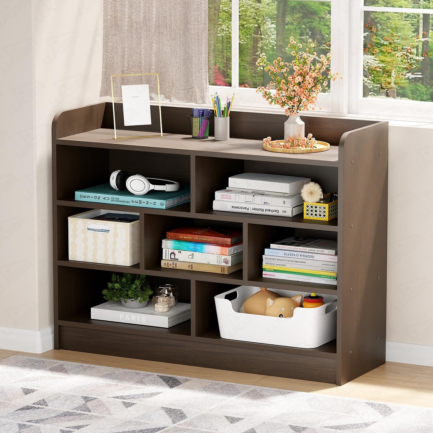 Image of Enigmatic Woodworks 5 Cube Bookshelf, Multi-Purpose Storage Organizer for Home, Office & Classroom Engineered Wood Open Book Shelf (Finish Color - Walnut, DIY(Do-It-Yourself))