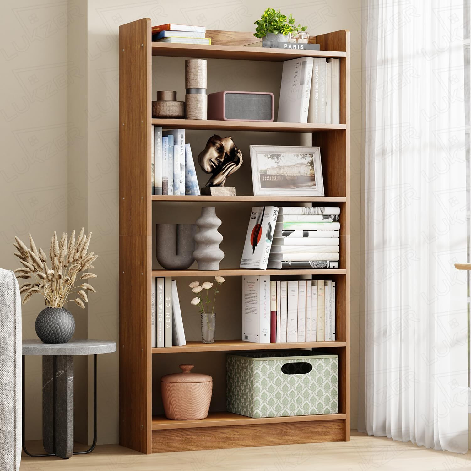 Image of FORKTAIL MR-002 Light Oak 5-Layer Ladder Bookshelf Engineered Wood Open Book Shelf (Finish Color - light oak, DIY(Do-It-Yourself))