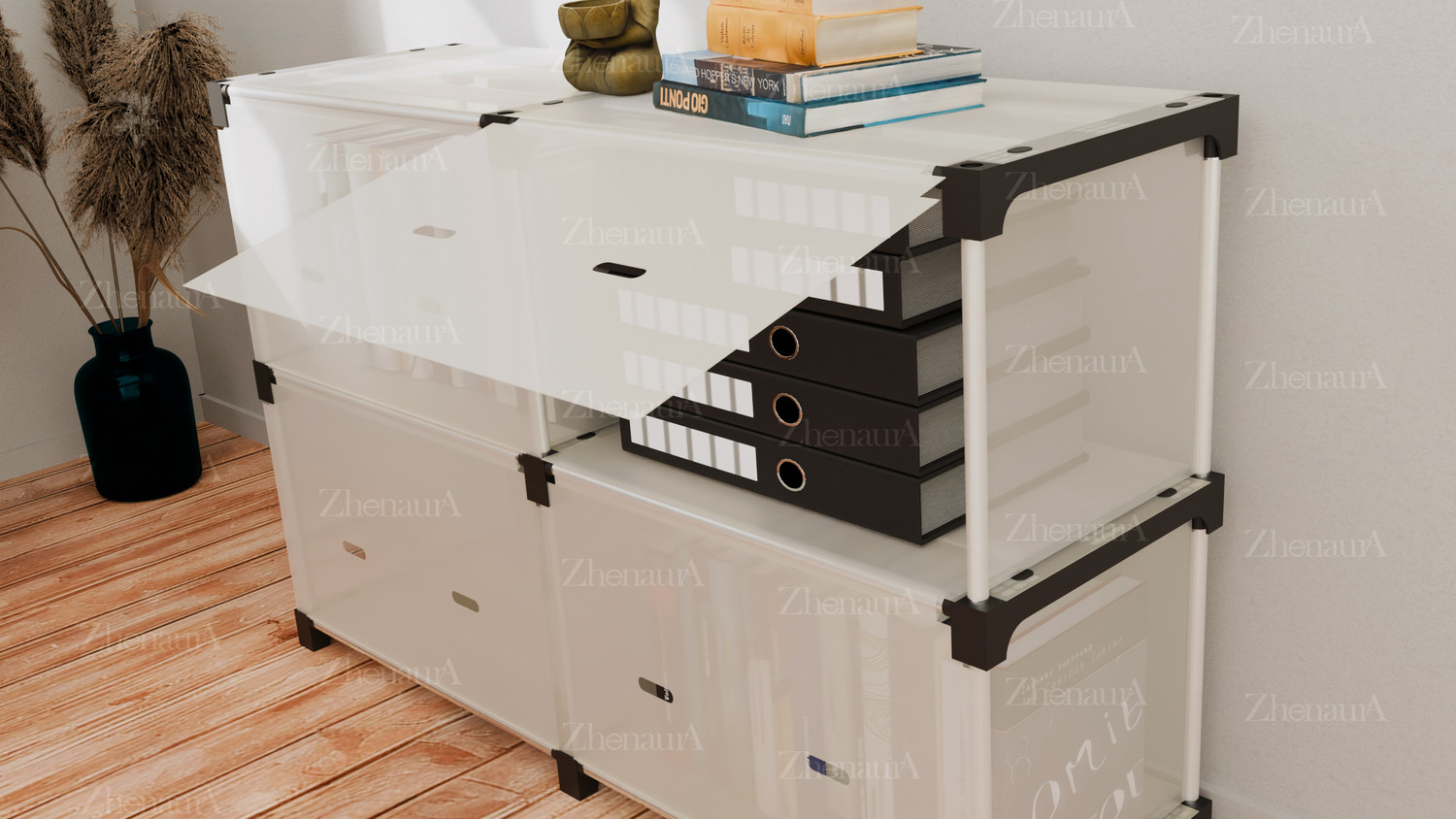 Image of ZHENAURA PB1 Metal Close Book Shelf (Finish Color - White, DIY(Do-It-Yourself))