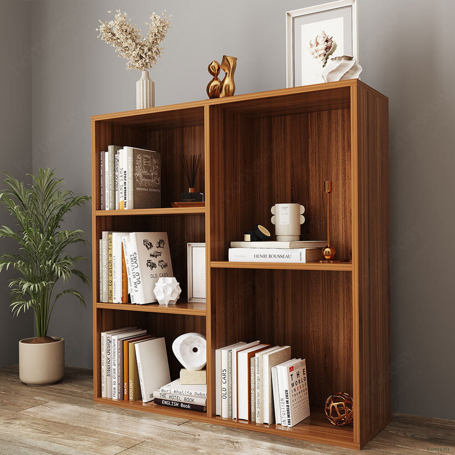 Image of HOMEEASY Engineered Wood Open Book Shelf (Finish Color - Brown, DIY(Do-It-Yourself))