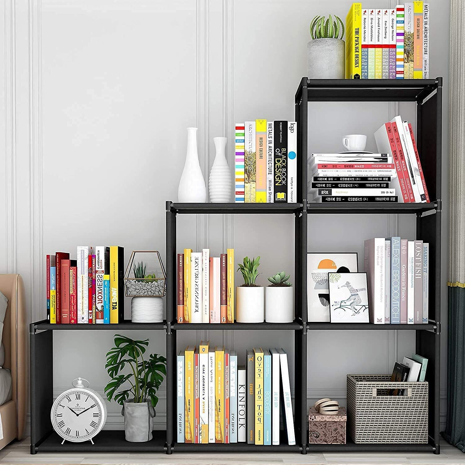 Image of ZHENAURA PB1 Metal Close Book Shelf (Finish Color - White, DIY(Do-It-Yourself))