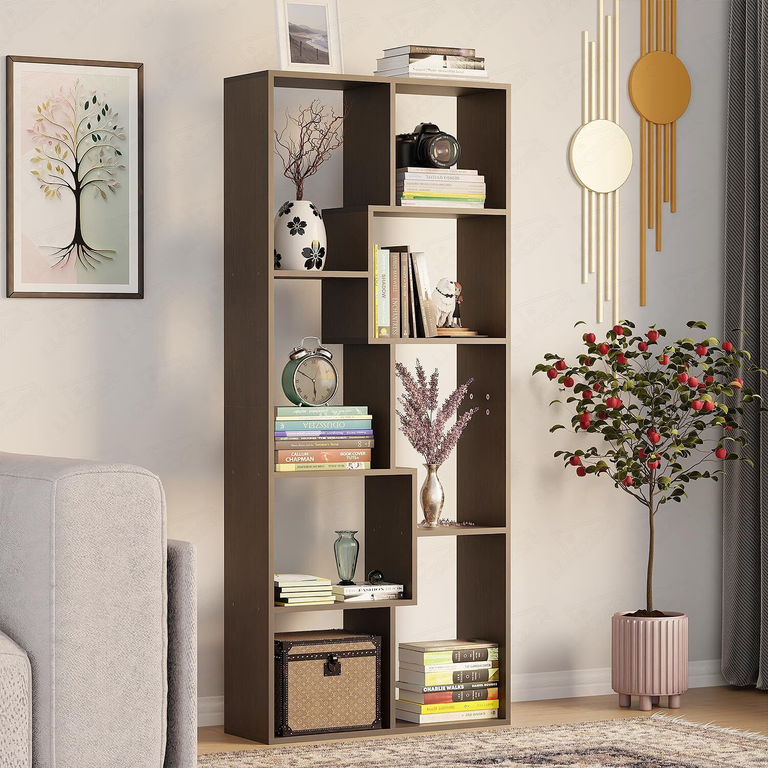 Image of FORKTAIL MR-002 Light Oak 5-Layer Ladder Bookshelf Engineered Wood Open Book Shelf (Finish Color - light oak, DIY(Do-It-Yourself))