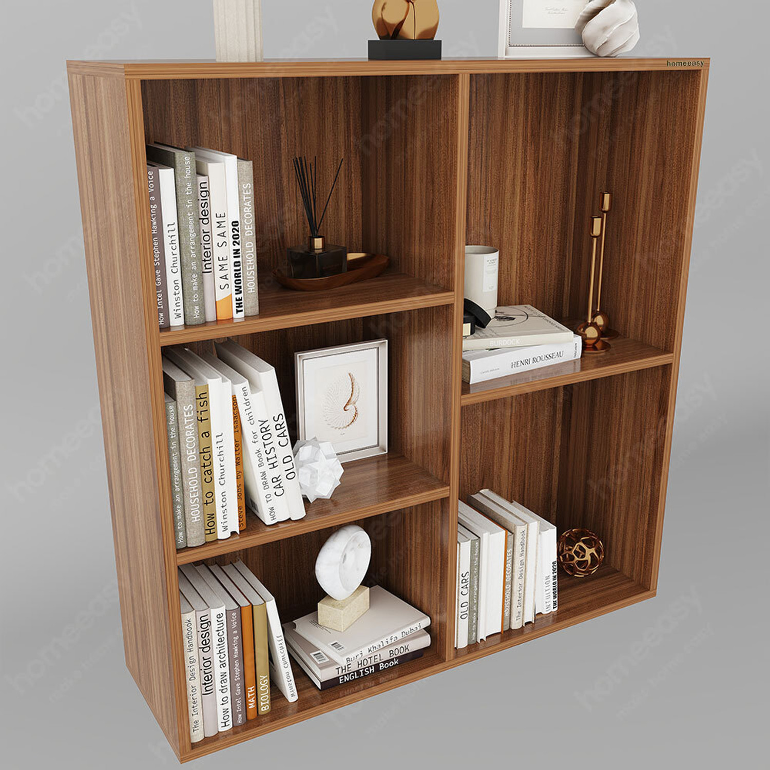 Image of HOMEEASY Engineered Wood Open Book Shelf (Finish Color - Brown, DIY(Do-It-Yourself))