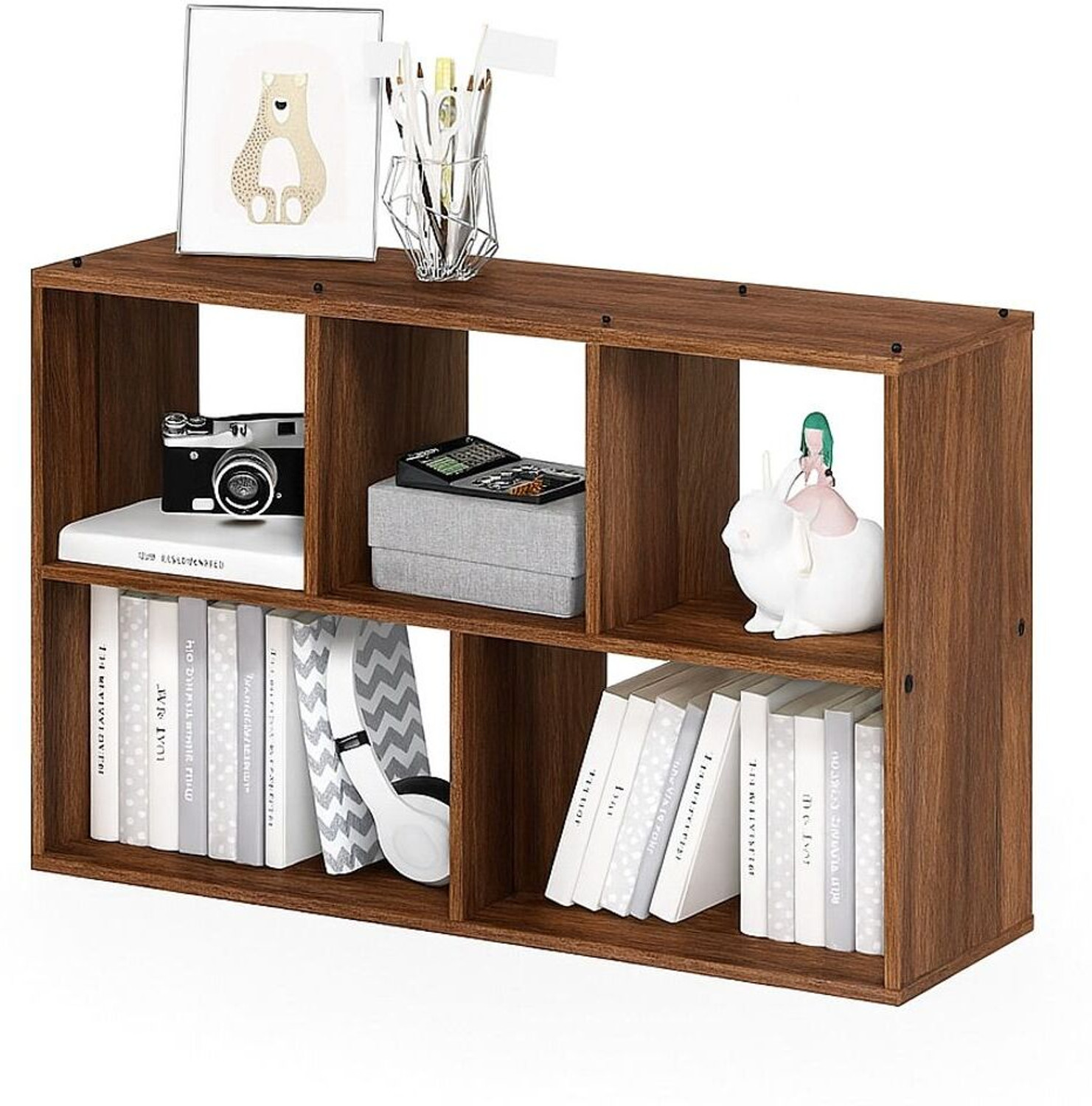Image of Enigmatic Woodworks 5 Cube Bookshelf, Multi-Purpose Storage Organizer for Home, Office & Classroom Engineered Wood Open Book Shelf (Finish Color - Walnut, DIY(Do-It-Yourself))