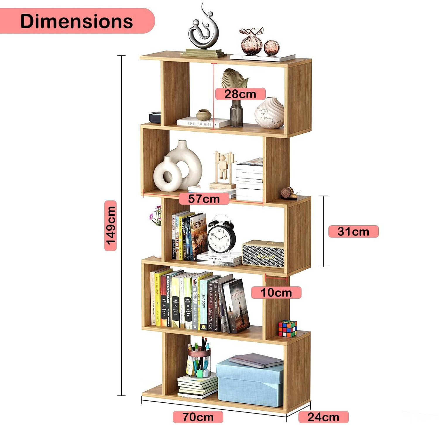 Image of FORKTAIL MR-002 Light Oak 5-Layer Ladder Bookshelf Engineered Wood Open Book Shelf (Finish Color - light oak, DIY(Do-It-Yourself))