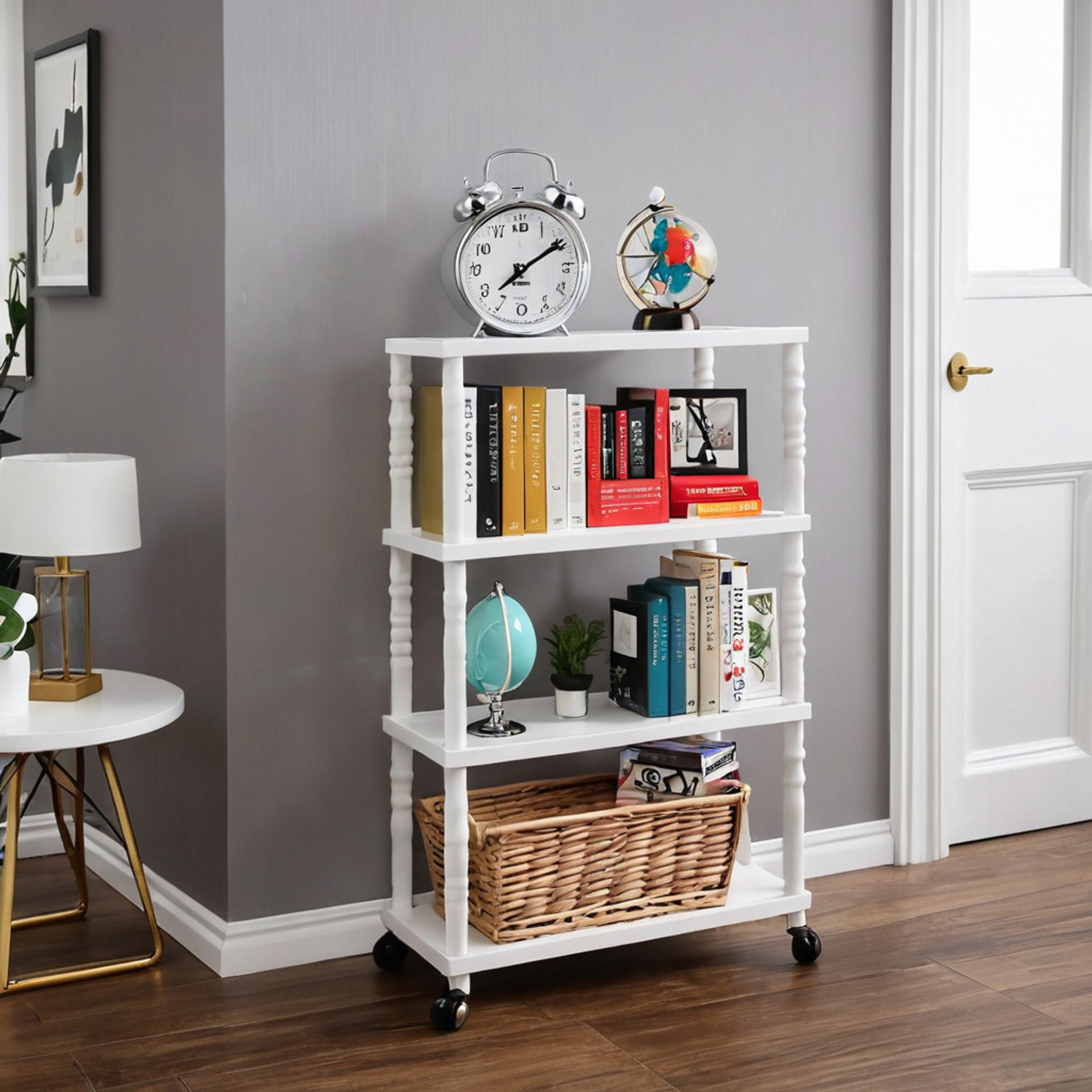 Image of ZHENAURA PB1 Metal Close Book Shelf (Finish Color - White, DIY(Do-It-Yourself))