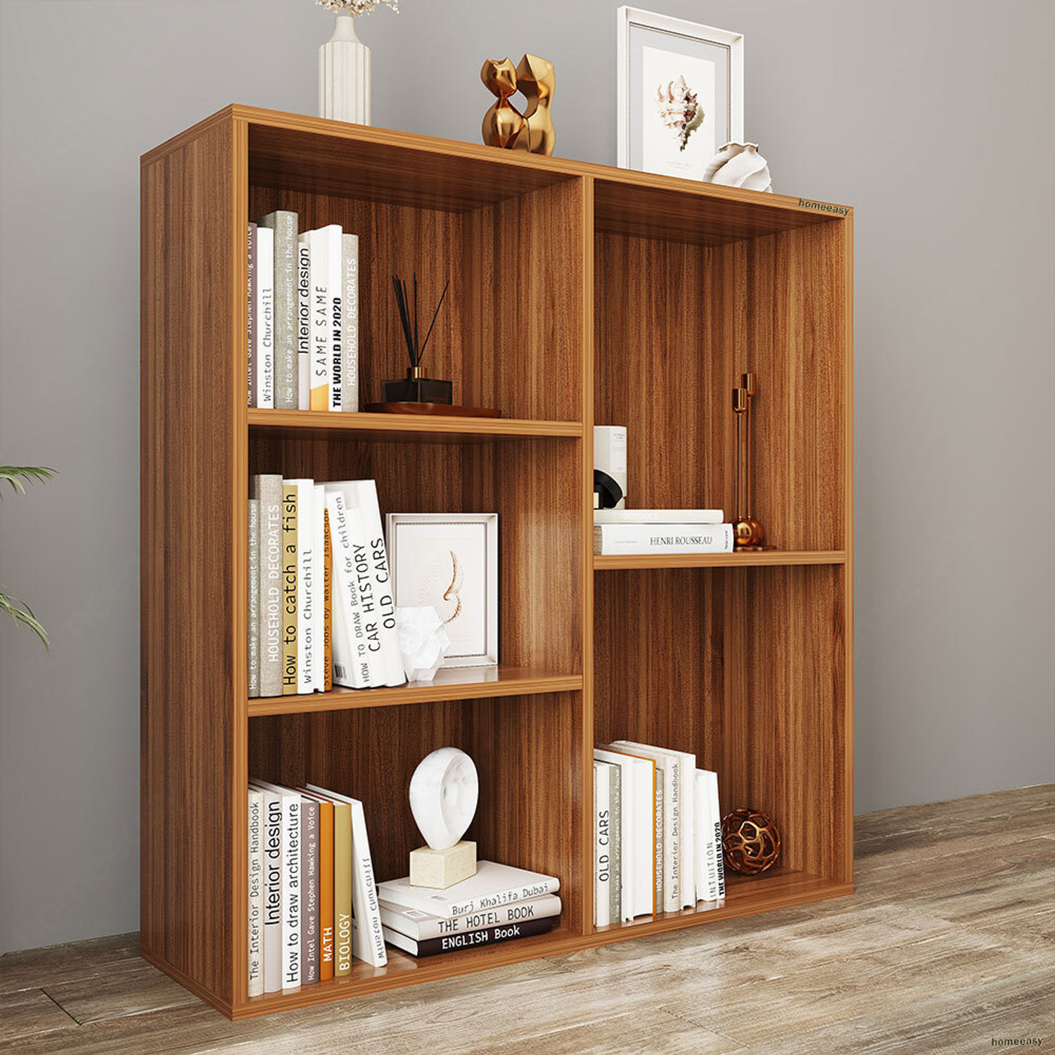 Image of HOMEEASY Engineered Wood Open Book Shelf (Finish Color - Brown, DIY(Do-It-Yourself))
