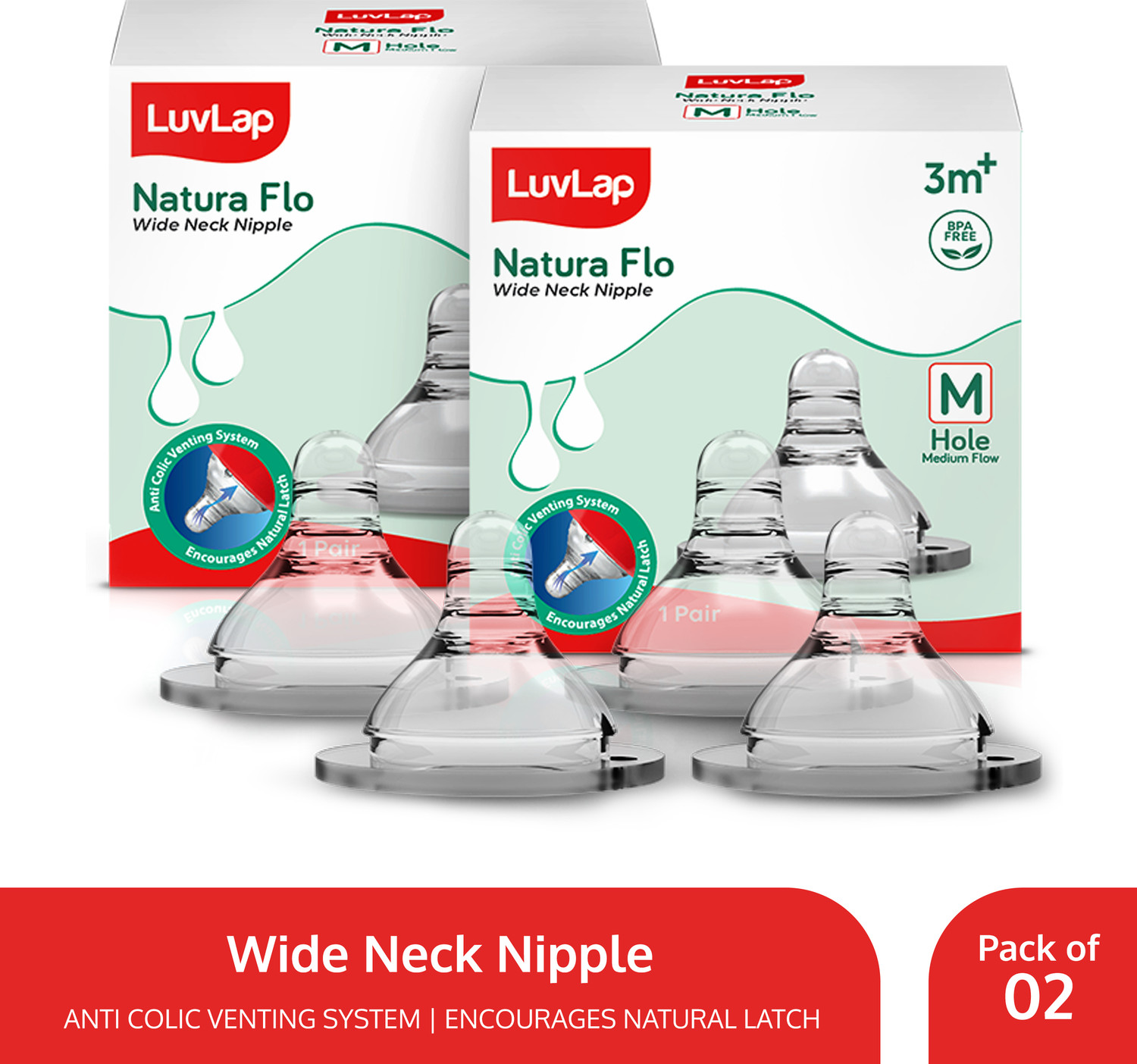 Image of LuvLap Anti-Colic Essential Teat /Nipple for Slim /Regular Neck Bottle, 0m+ Slow Flow Nipple (Pack of 4 Nipples)