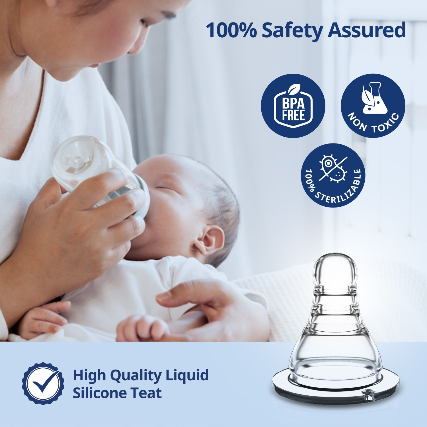 Image of LuvLap Anti-Colic Essential Teat /Nipple for Slim /Regular Neck Bottle, 0m+ Slow Flow Nipple (Pack of 4 Nipples)