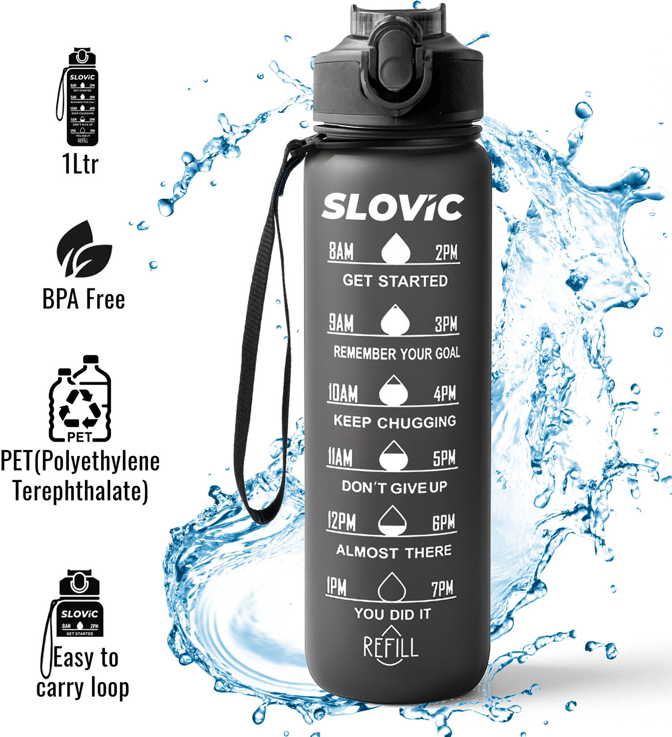 Image of SLOVIC Water Bottle | Gym Water Bottle for Adults | Gallon Water bottle 2200 ml PET Bottle (Pack of 1, Green)